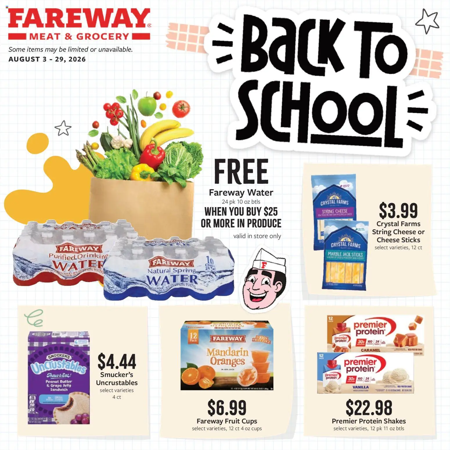 Fareway Monthly Ad - valid from 08/03/2026 | Page: 1 | Products: Butter, Cheese, Oranges, Water
