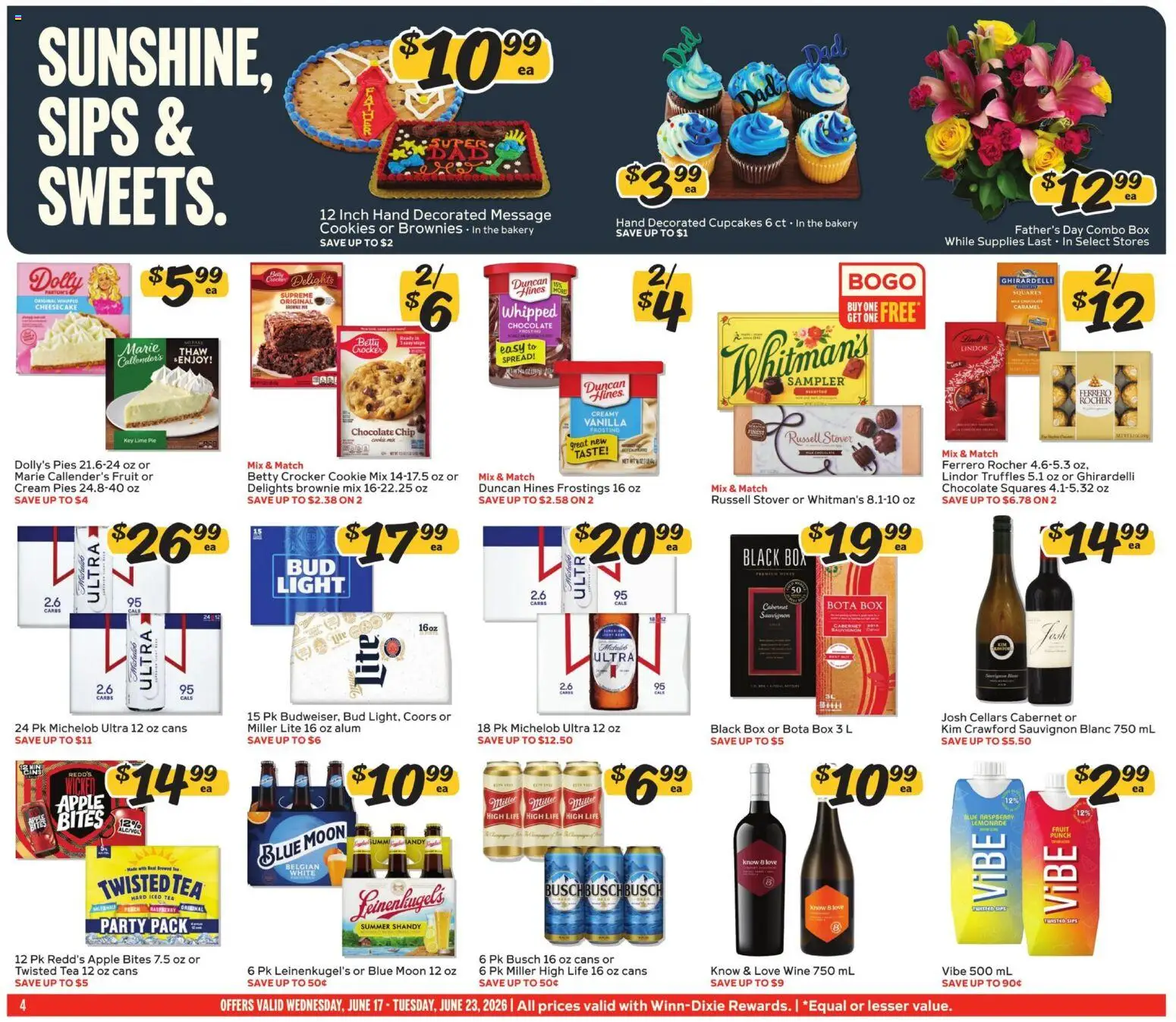 Winn Dixie Weekly Ad - valid from 17.06.2026 | Page: 4 | Products: Bakery, Wine, Cookies, Raspberry