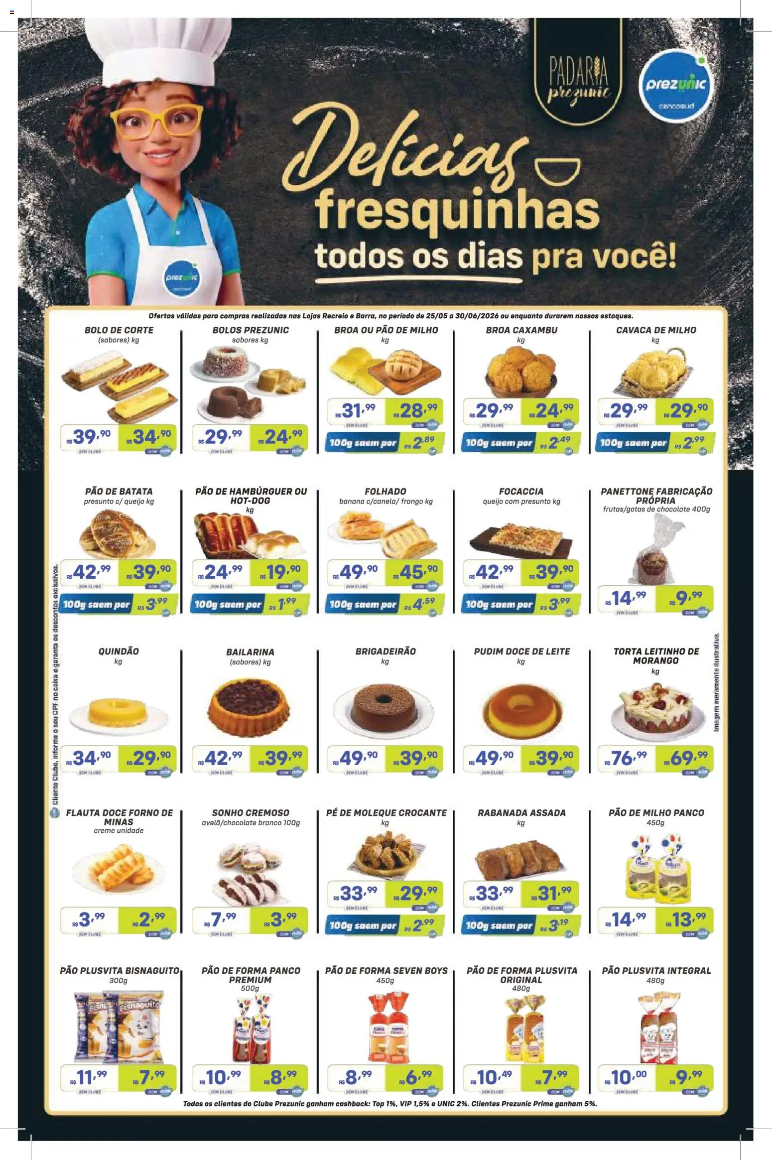 Prezunic Folheto - válido de 25.05.2026 | Página: 6 | Produtos: Panettone, Pão, Pão de forma, Frango