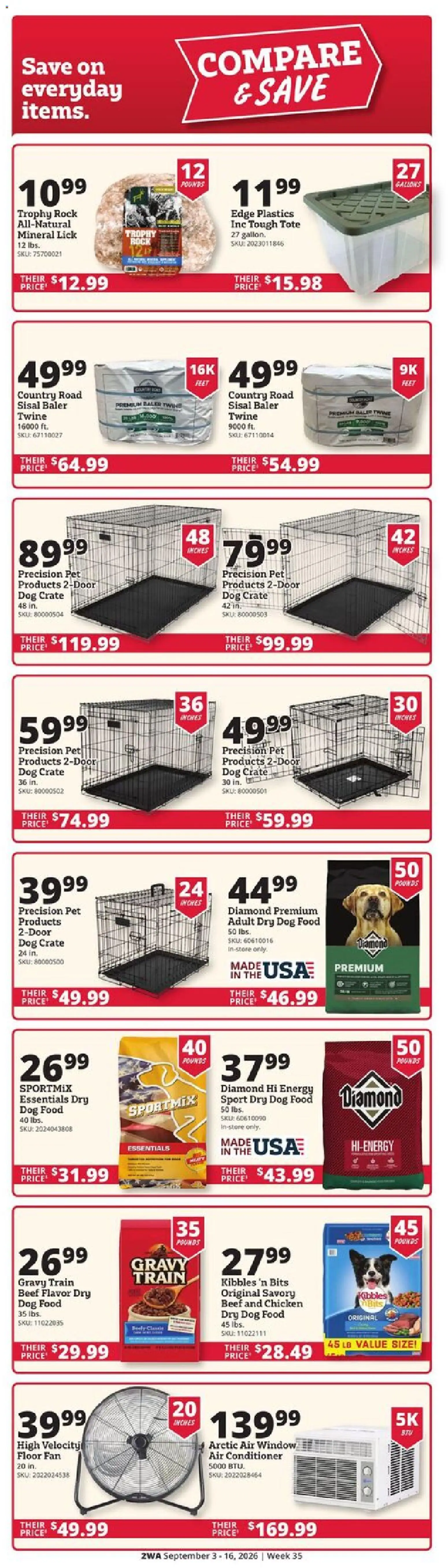 Rural King Weekly Ad - valid from 09/03/2026 | Page: 2 | Products: Dog Food, Dog Crate, Beef, Fan