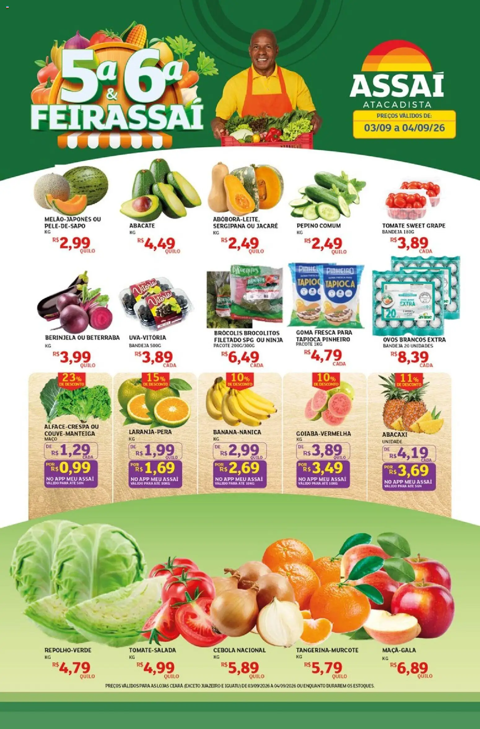 Assaí Atacadista Folheto - válido de 03/09/2026 | Página: 1 | Produtos: Tomate, Abacate, Abacaxi, Bandeja