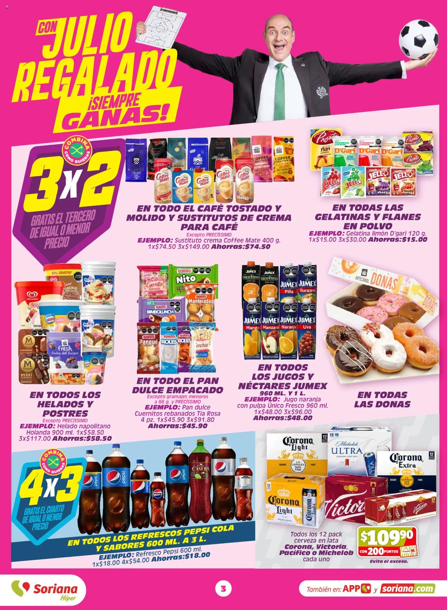 Nuevas ofertas de Soriana válidas en toda la República Mexicana desde el 29.05.2026. ¡Encuentra las mejores ofertas en Soriana folleto! | Página: 3 | Productos: Fresa, Refresco, Limón, Cerveza