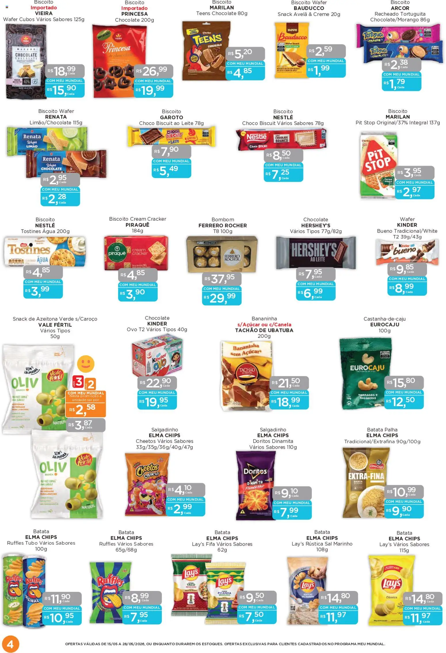 Mundial Folheto - válido de 15.05.2026 | Página: 4 | Produtos: Azeitonas, Ferrero Rocher, Cream cracker, Bombom