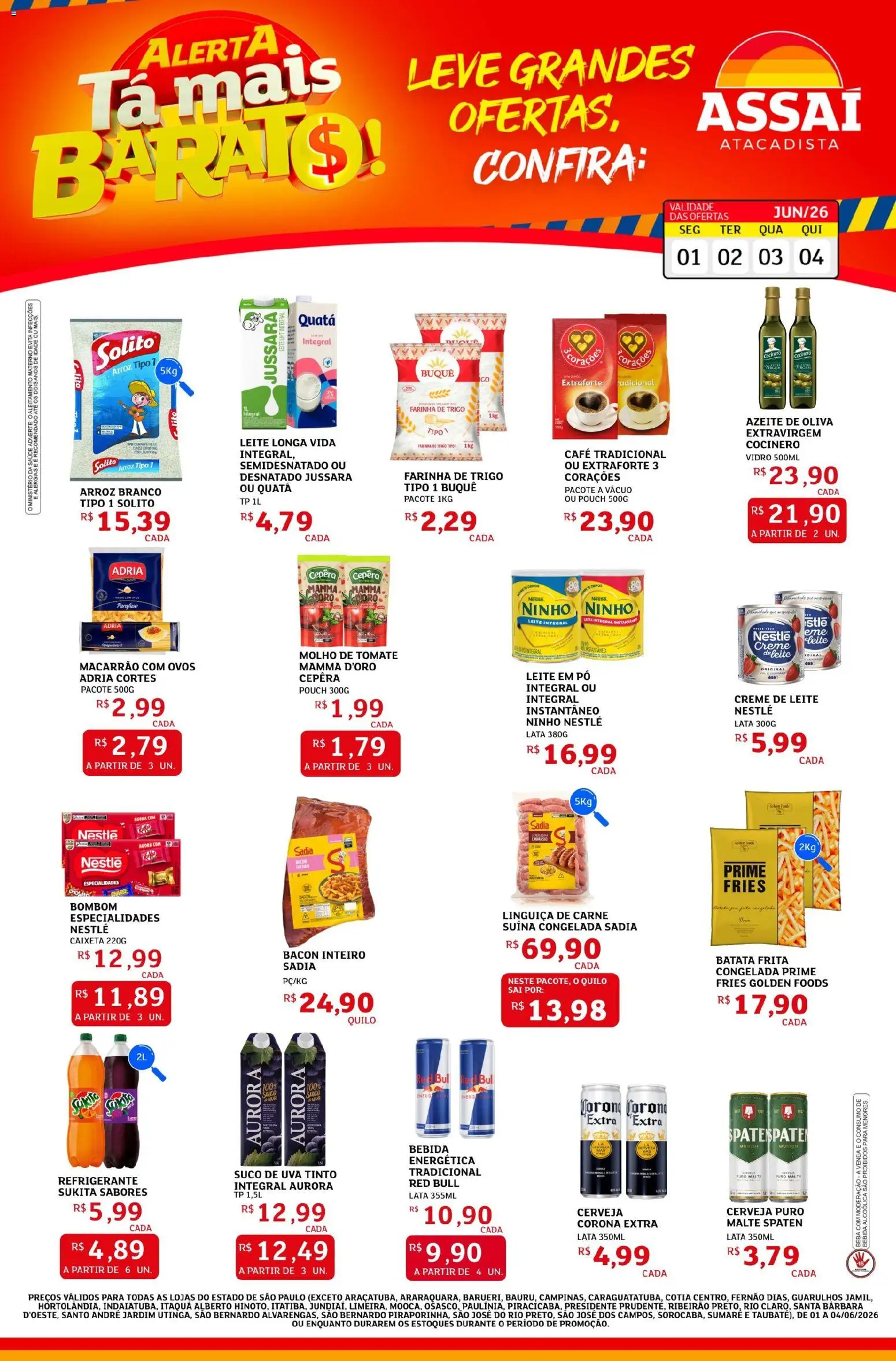 Assaí Atacadista Folheto - válido de 01.06.2026 | Página: 1 | Produtos: Farinha de trigo, Suco, Bebida, Creme de leite