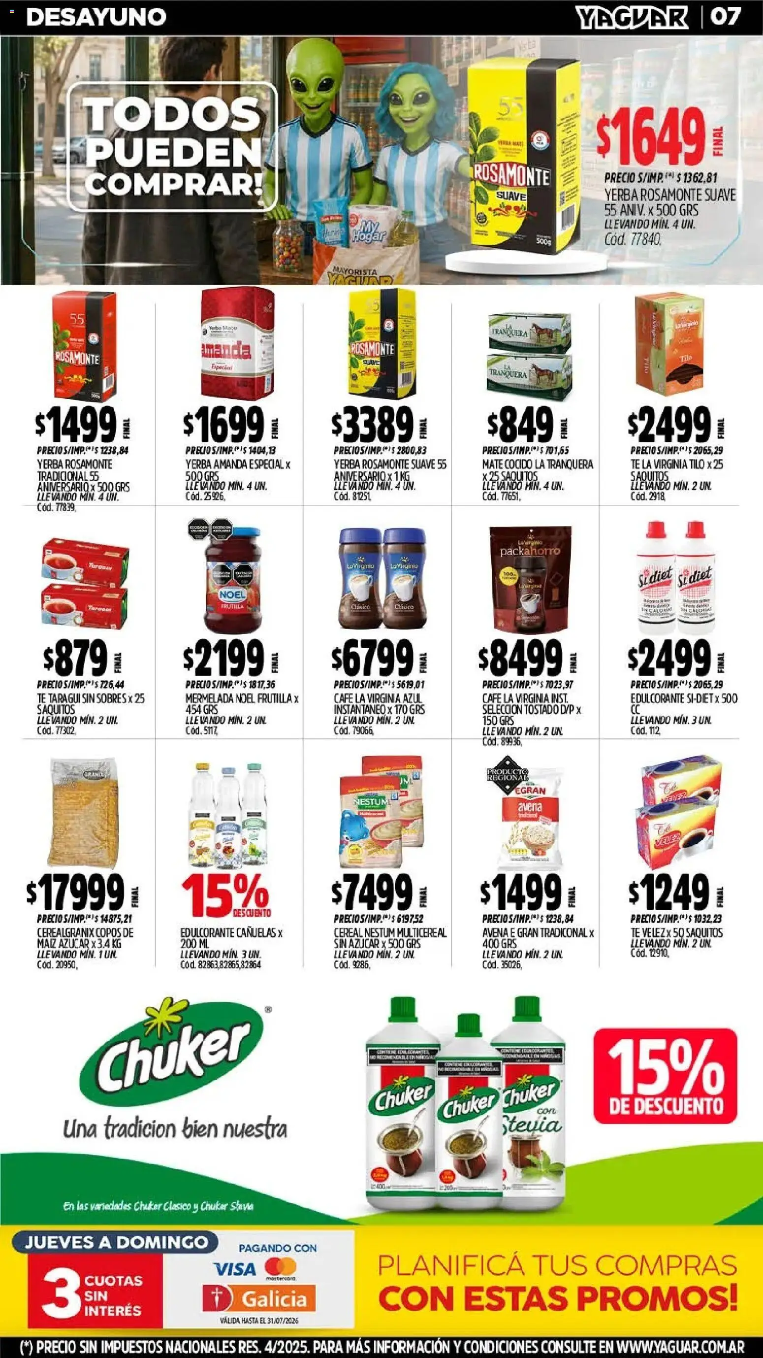 Yaguar - Oferta Semanal Córdoba │ válido desde el 06/07/2026 | Página: 9 | Productos: Copos, Azucar, Café, Mermelada