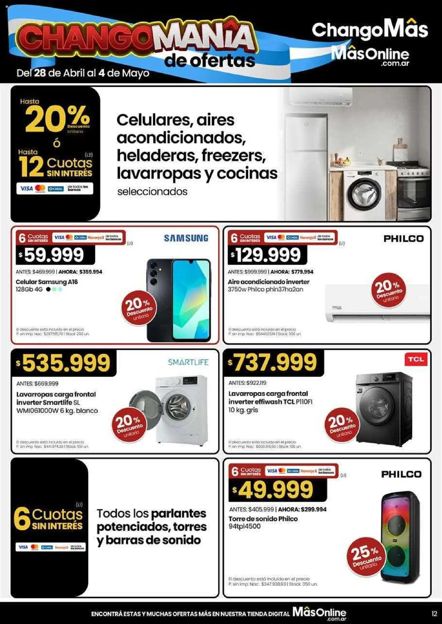 Changomas ofertas │ válido desde el 05.05.2026 | Página: 12 | Productos: Aire acondicionado, Lavarropas