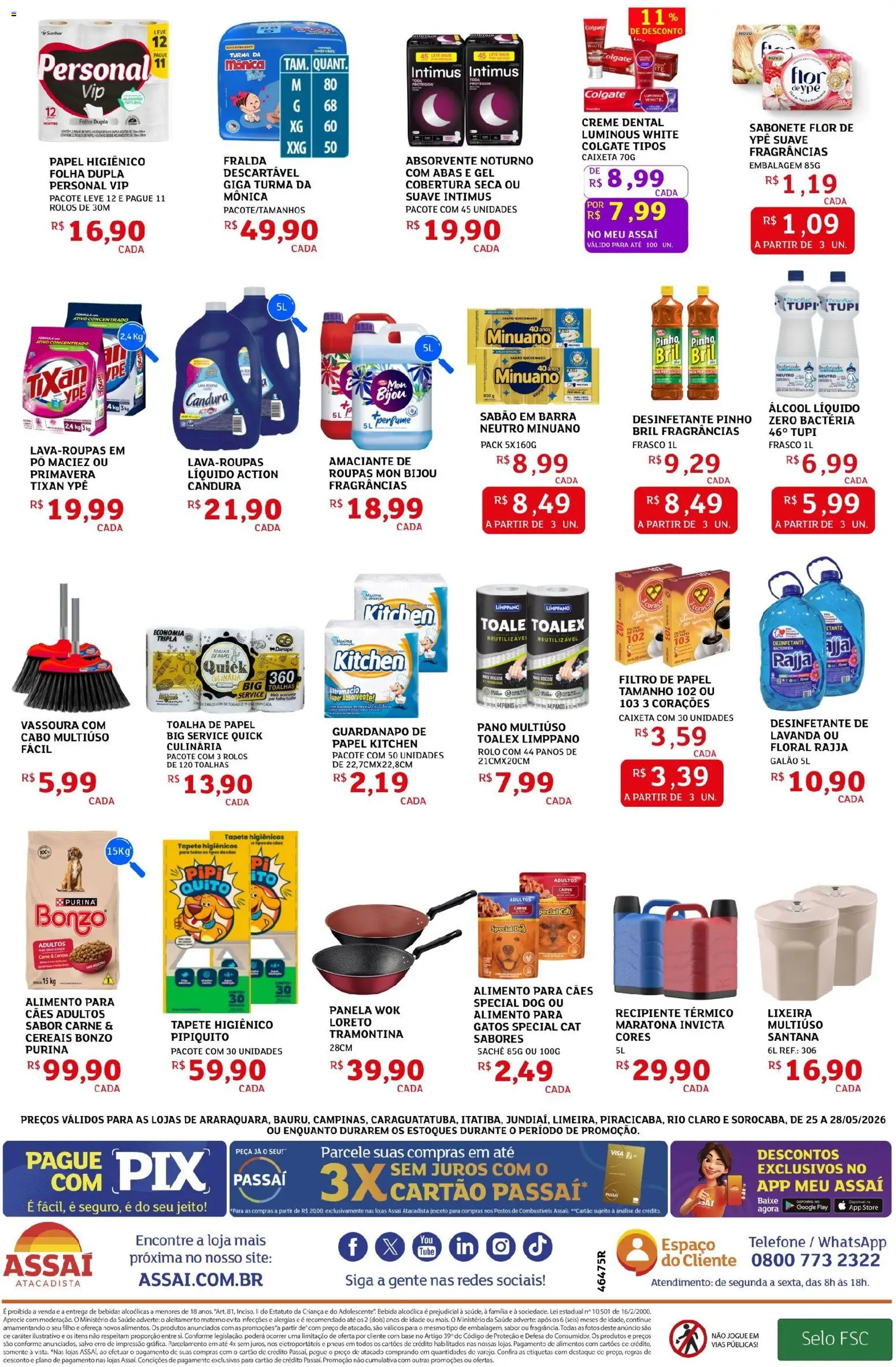 Assaí Atacadista Folheto - válido de 25.05.2026 | Página: 4 | Produtos: Tapete higiênico, Telefone, Creme dental, Cabo
