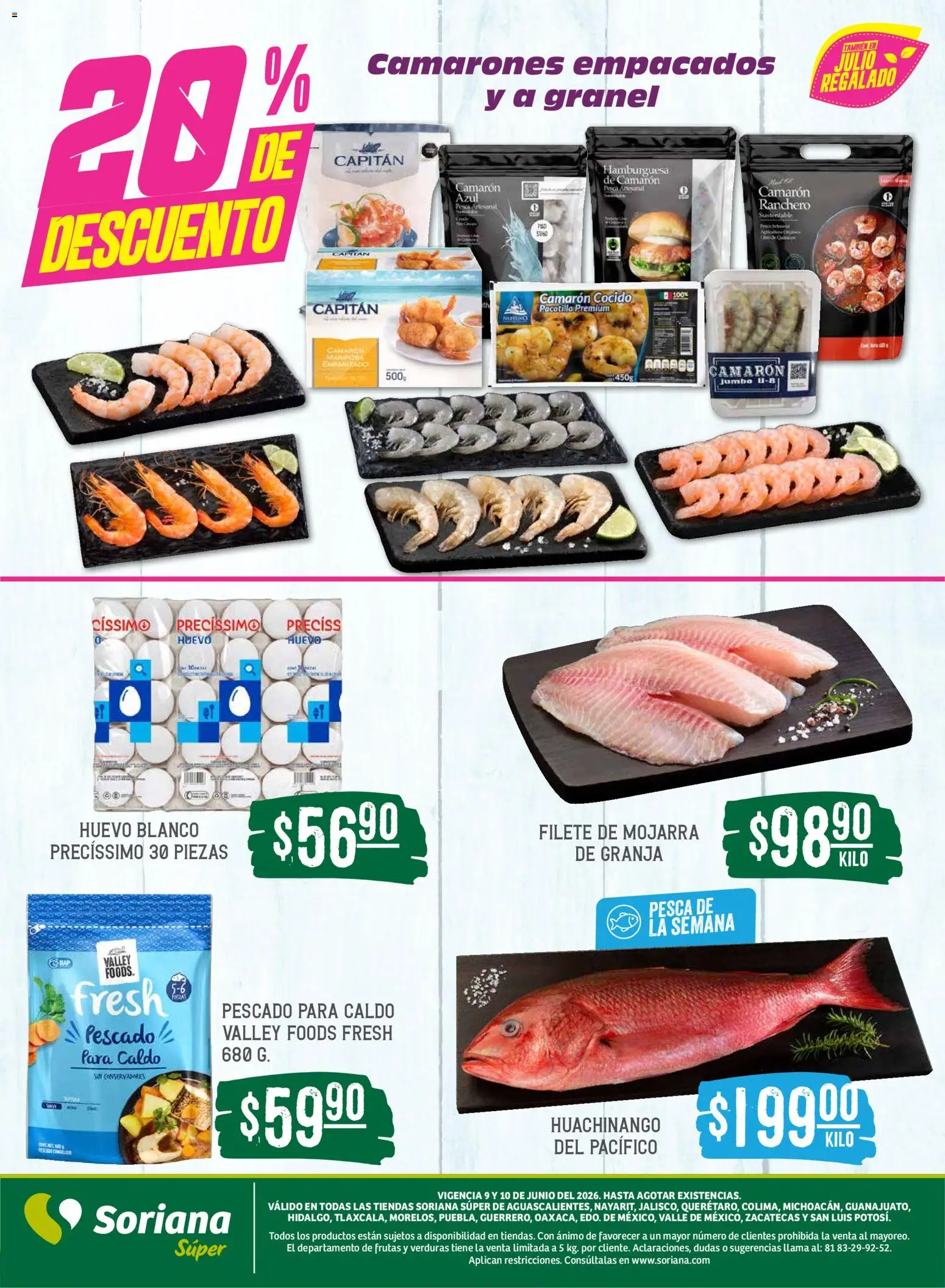 Nuevas ofertas de Soriana válidas en toda la República Mexicana desde el 09.06.2026. ¡Encuentra las mejores ofertas en Soriana Martes y Miércoles del Campo Súper: Ags, Nay, Jal, Qro, Col, Mich, Gto, Hgo, Tlax, Mor, Pue, Gro, Oax, Edo. de Mex, Vall! | Página: 7 | Productos: Huevo