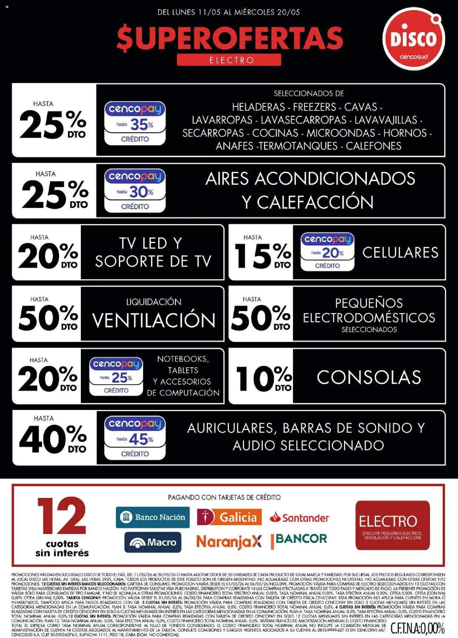 Disco - Ofertas | Electro, T. Libre y más │ válido desde el 10.05.2026 | Página: 1 | Productos: Cartera, Banco, Lavarropas, Microondas