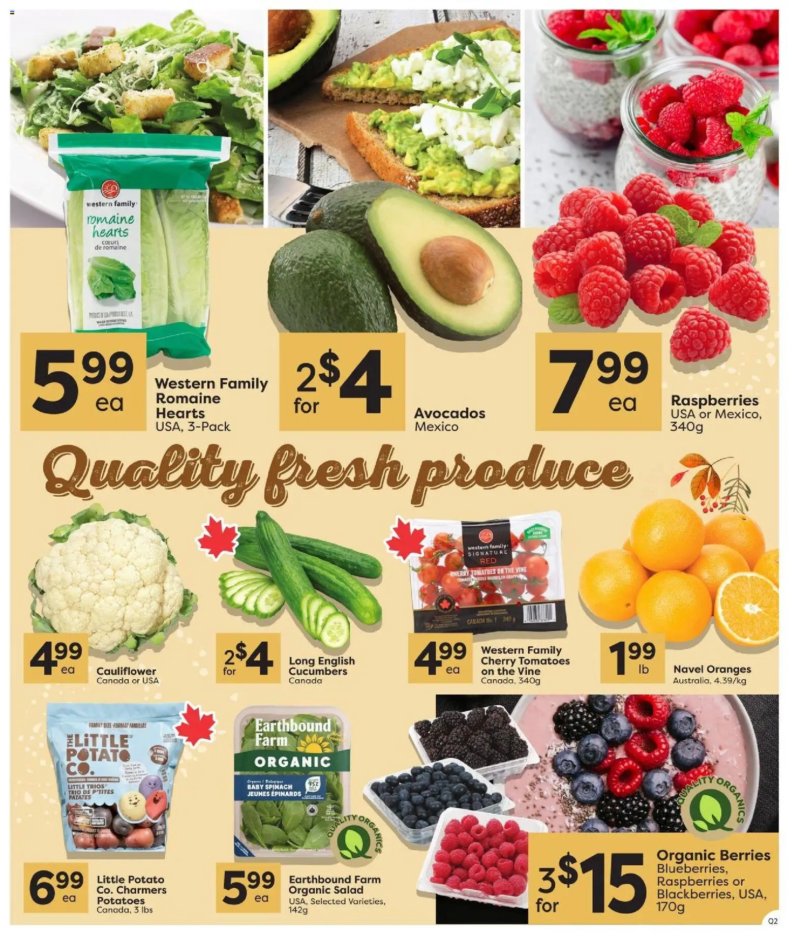 Quality Foods flyer valid from Oct 1, 2026 | Page: 3 | Products: Potatoes, Spinach, Raspberries, Tomatoes