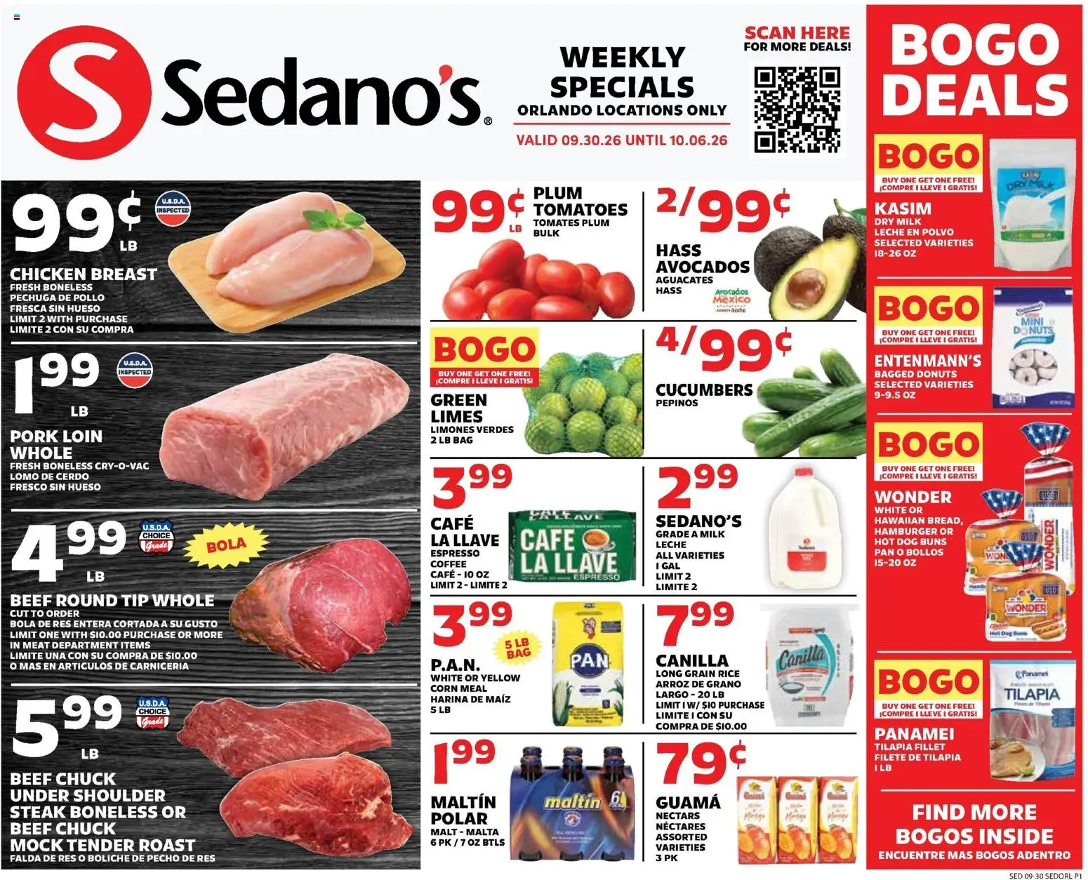 Sedano's Weekly Ad - valid from 09/30/2026 | Page: 1 | Products: Meat, Hamburger, Pork, Rice
