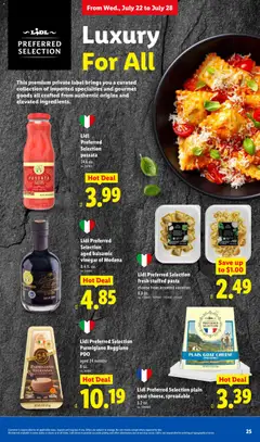Preview of Lidl weekly ads valid from 07/22/2026 | Page: 25 | Products: Cheese, Tomatoes, Pasta, Bag