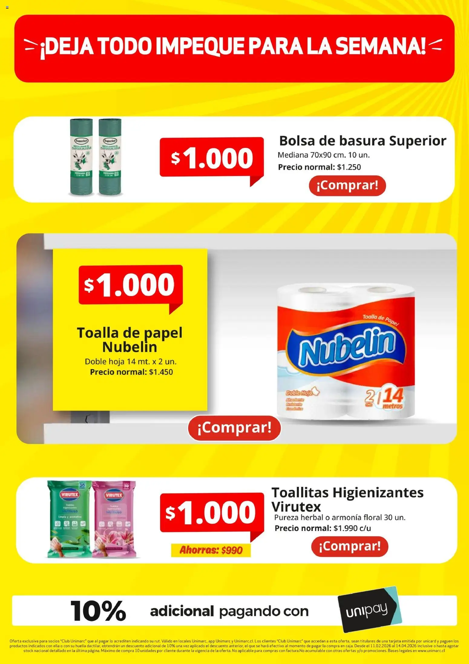 Unimarc Ofertas │ válido desde el 11.02.2026 | Página: 24 | Productos: Bolsa, Toalla, Hoja