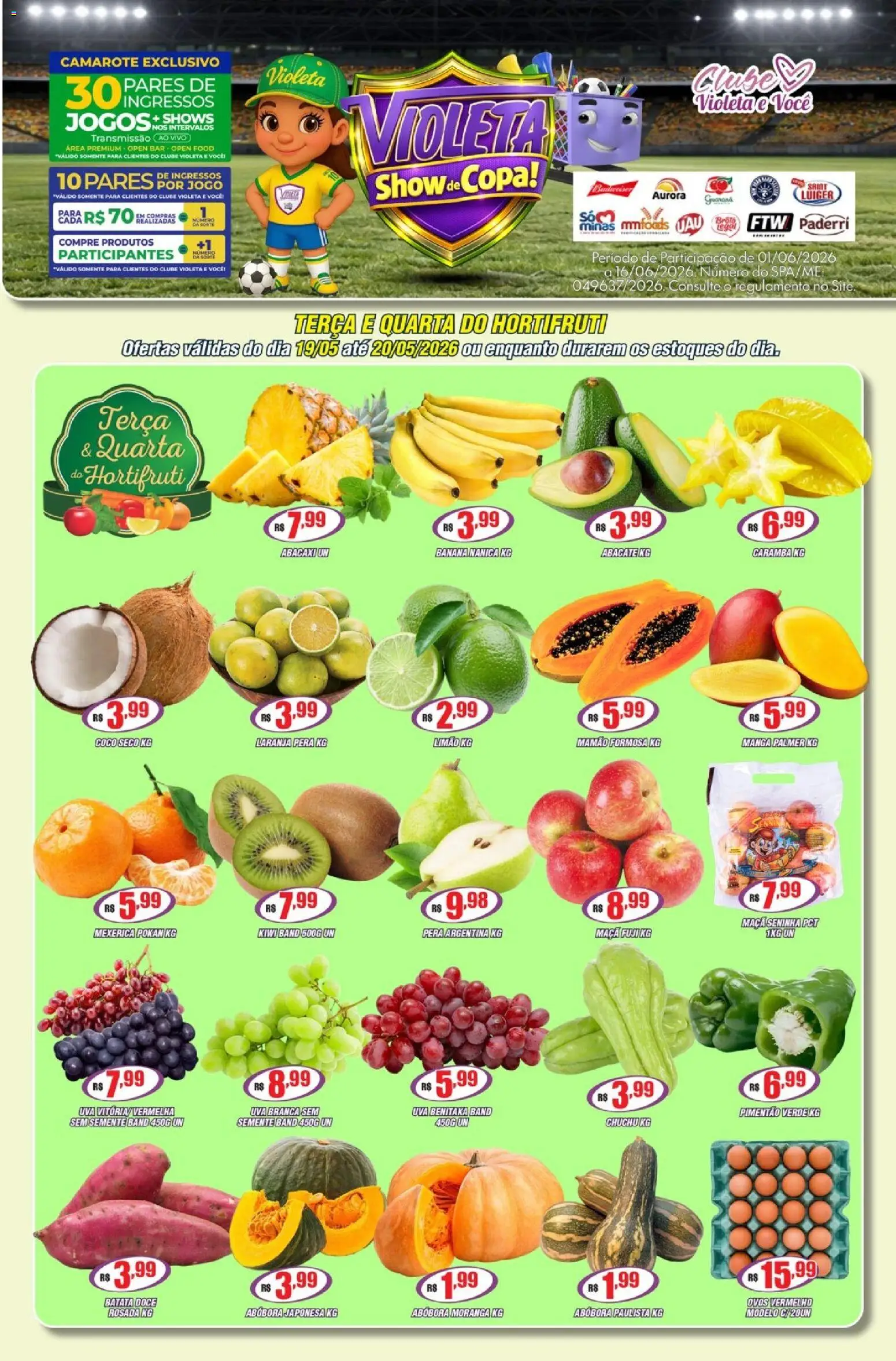 Violeta Supermercados Folheto - válido de 19.05.2026 | Página: 1 | Produtos: Mexerica, Chuchu, Pimentão, Jogos