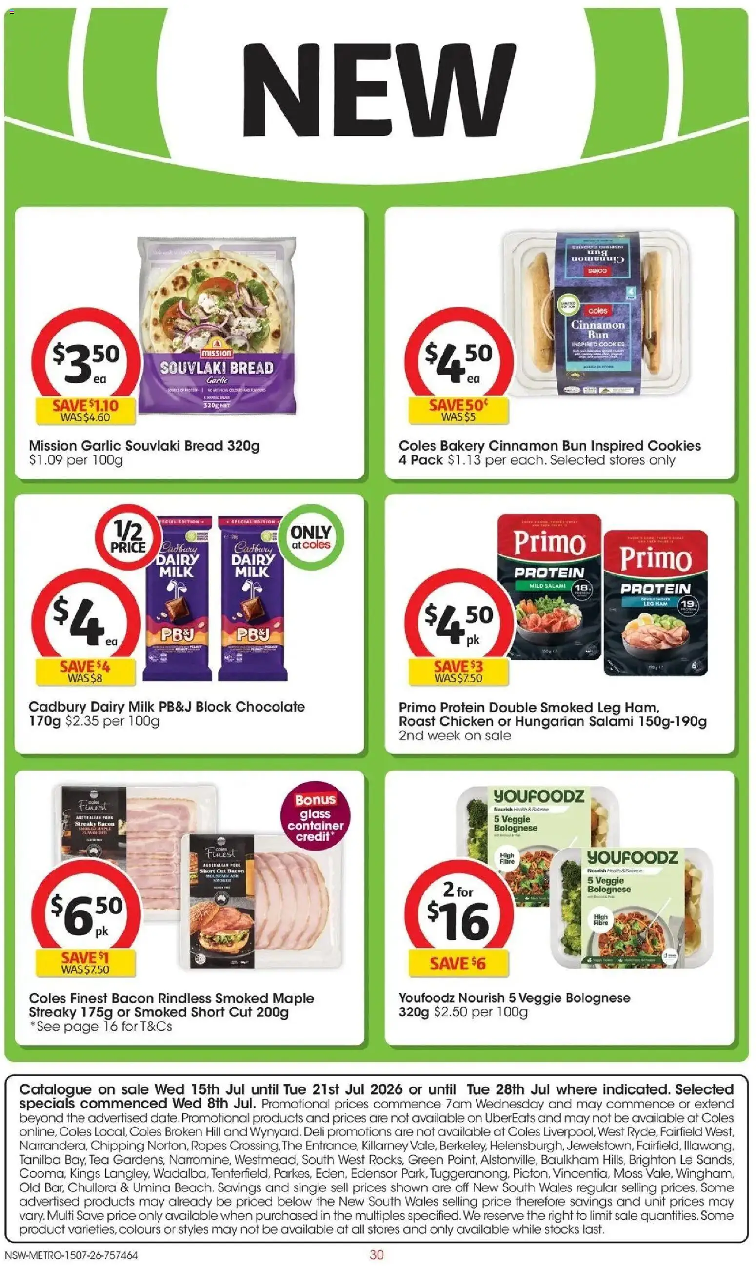 Coles catalogue - valid from 15/07/2026 | Page: 30 | Products: Milk, Bread, Salami, Chicken