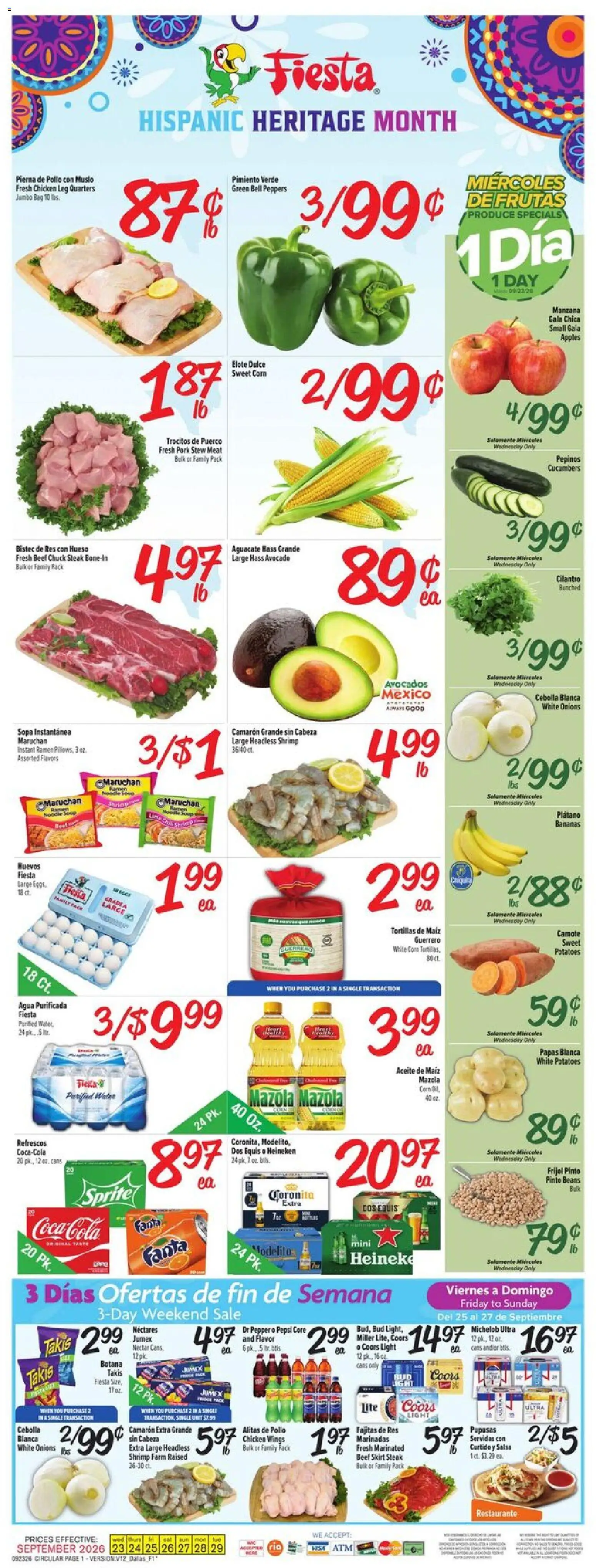 Fiesta Mart Weekly Ad - valid from 09/23/2026 | Page: 1 | Products: Corn, Pepper, Beef chuck, Steak