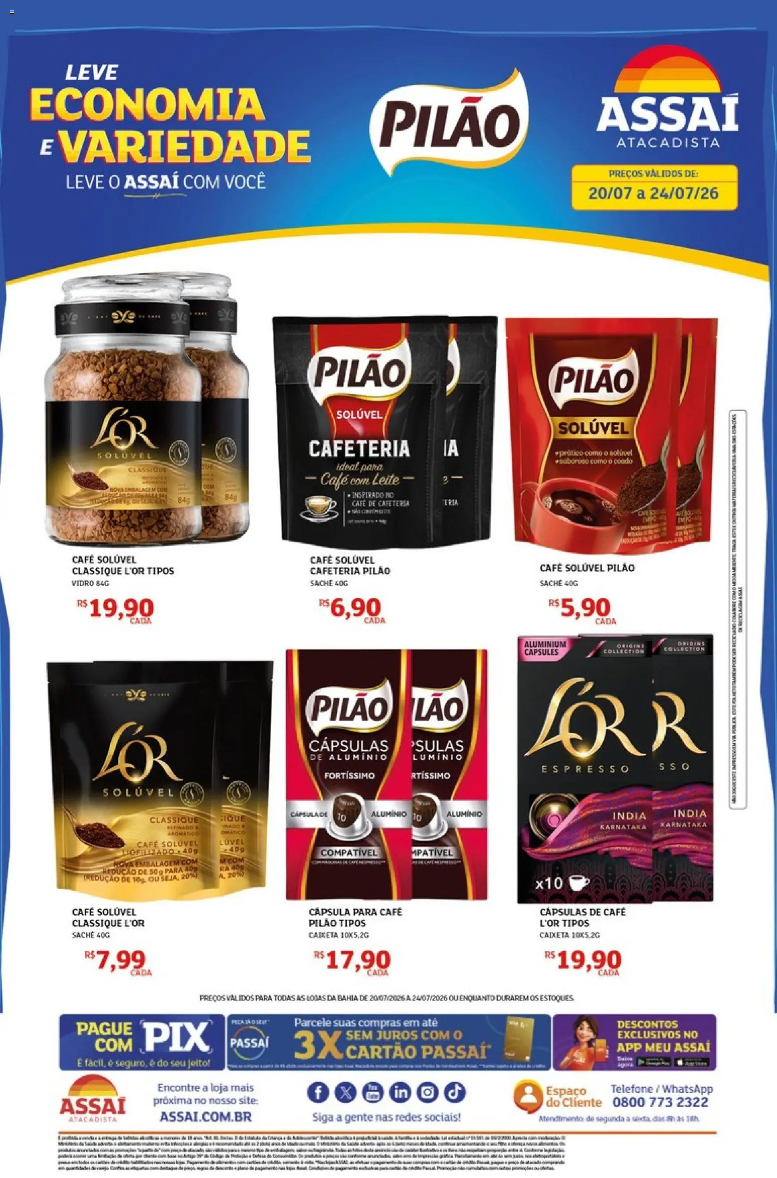 Assaí Atacadista Folheto - válido de 20/07/2026 | Página: 1 | Produtos: Leite, Café, Telefone, Café solúvel