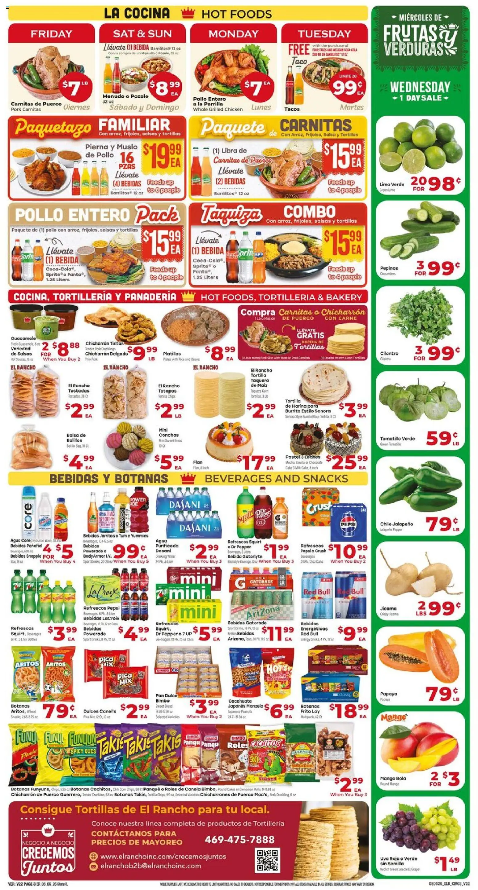 El Rancho Weekly Ad - valid from 08/05/2026 | Page: 3 | Products: Pork, Mango, Peanuts, Red Bull