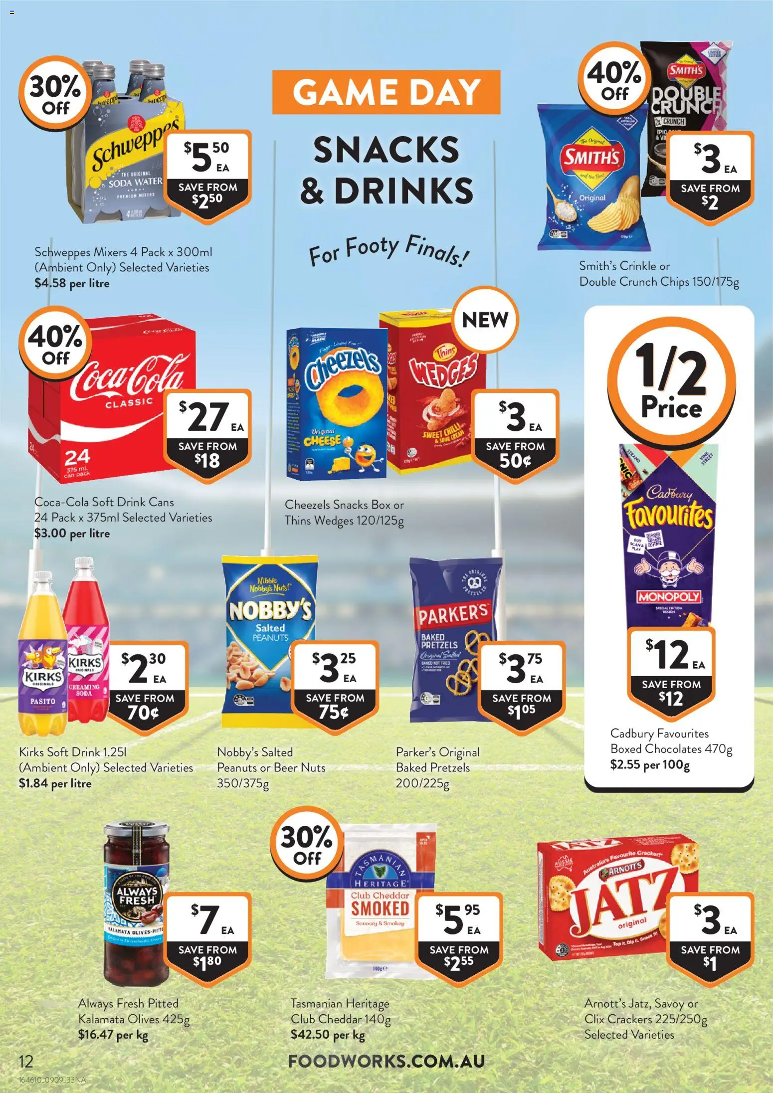 Foodworks catalogue - valid from 09/09/2026 | Page: 12 | Products: Olives, Chips, Nuts, Pretzels