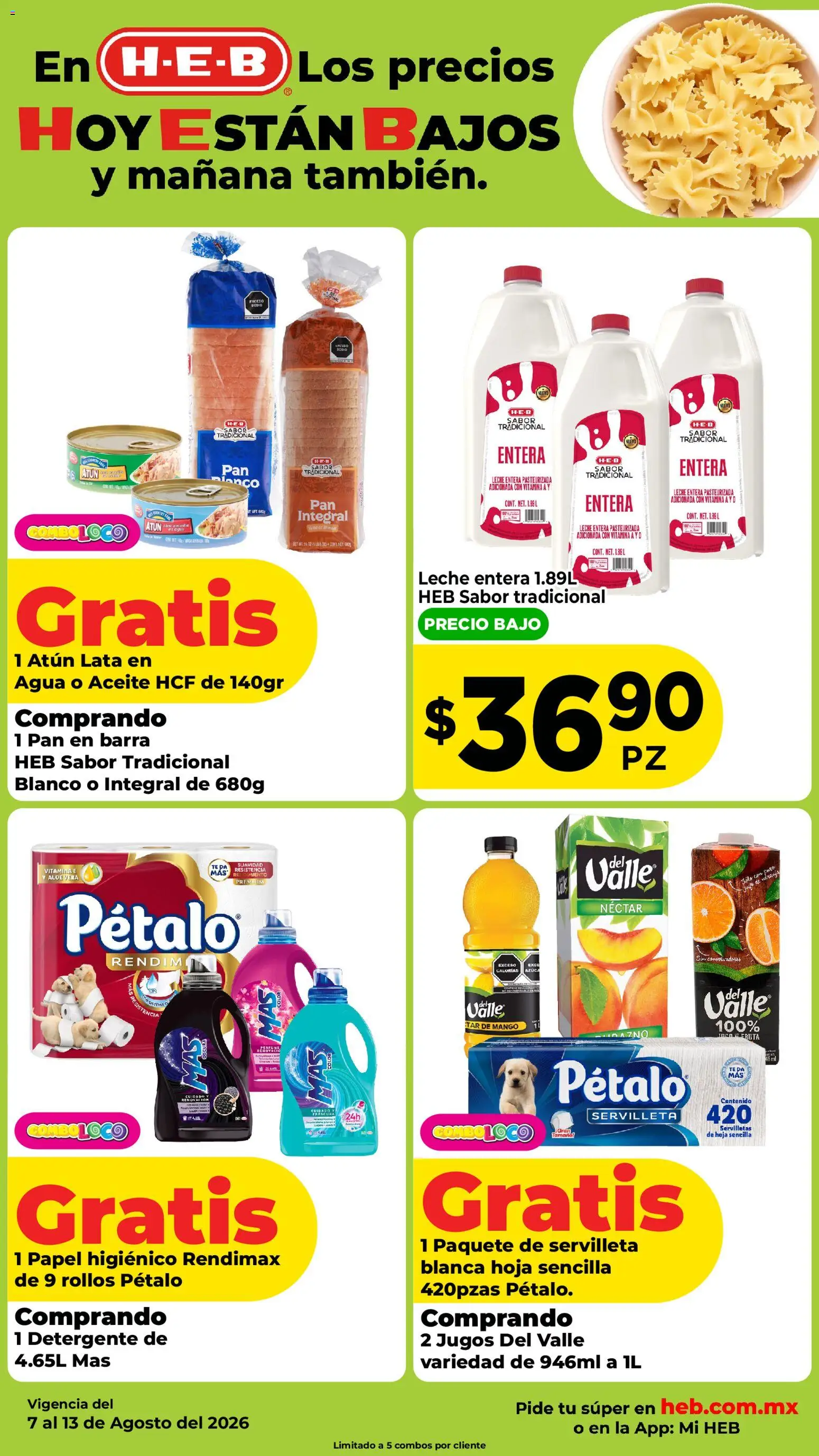 Nuevas ofertas de H-E-B válidas en toda la República Mexicana desde el 07/08/2026. ¡Encuentra las mejores ofertas en H-E-B folleto! | Página: 5 | Productos: Atún, Leche, Té, Servilletas