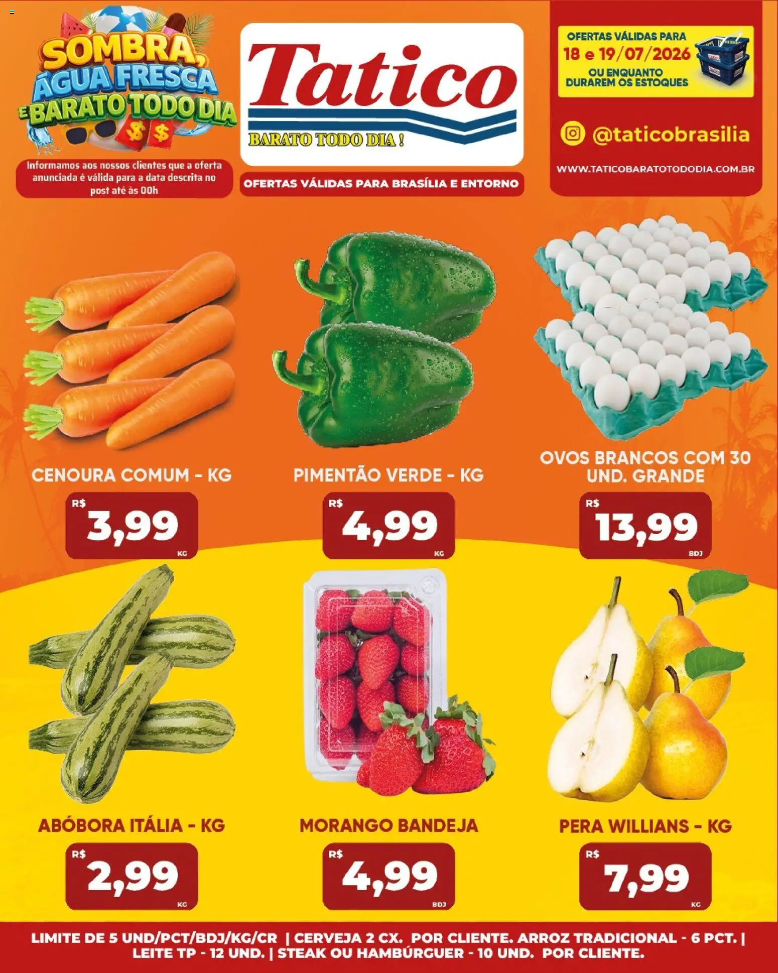 Tatico Folheto - válido de 18/07/2026 | Página: 18 | Produtos: Pimentão, Ovos, Hambúrguer, Bandeja