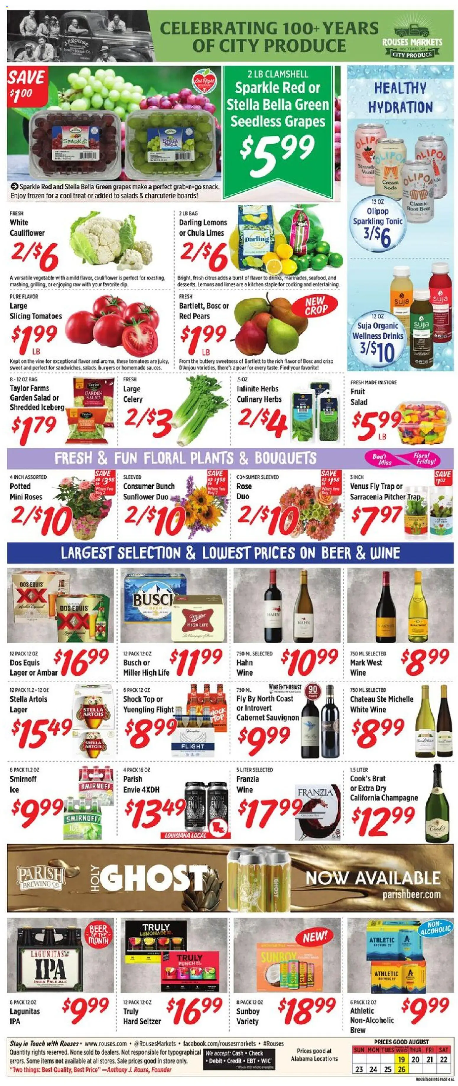 Rouses Weekly Ad - valid from 08/19/2026 | Page: 6 | Products: Champagne, Beer, Fruit, Grapes
