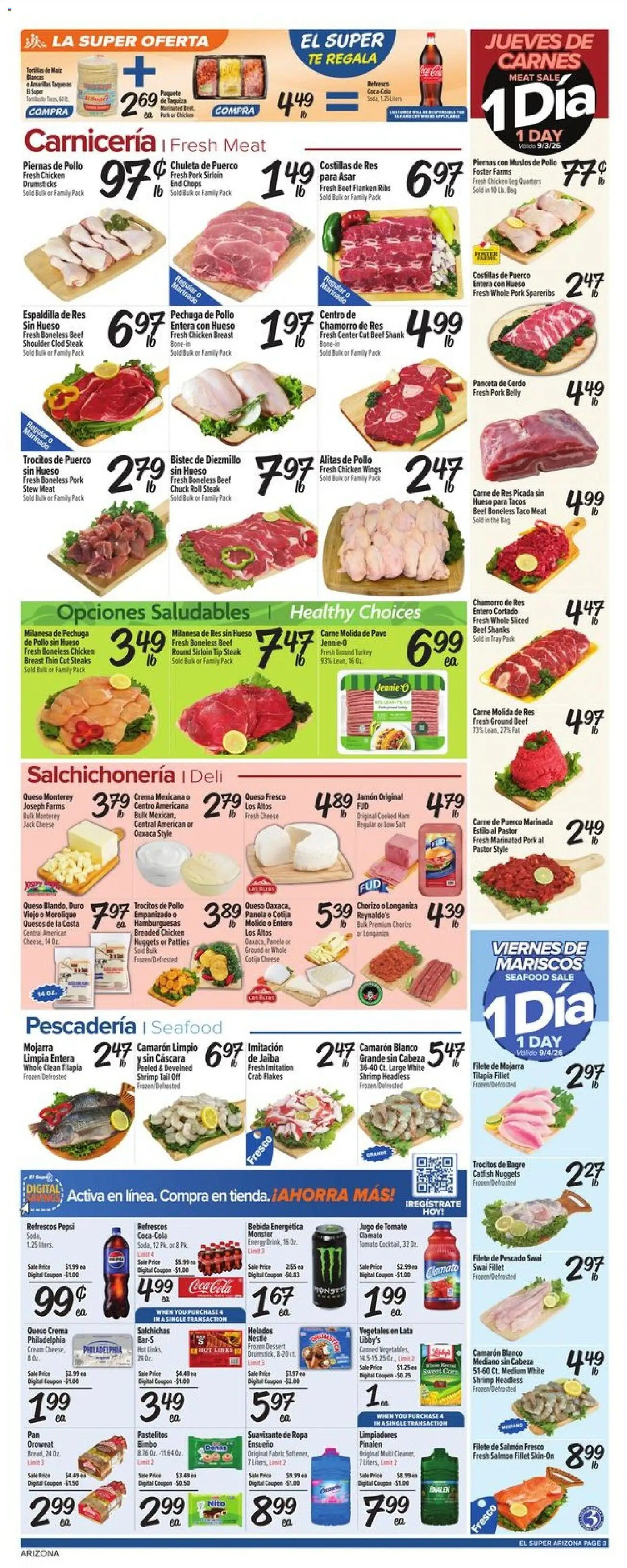 El Super Weekly Ad - AK - valid from 09/02/2026 | Page: 3 | Products: Shrimp, Chicken, Dessert, Salmon fillet