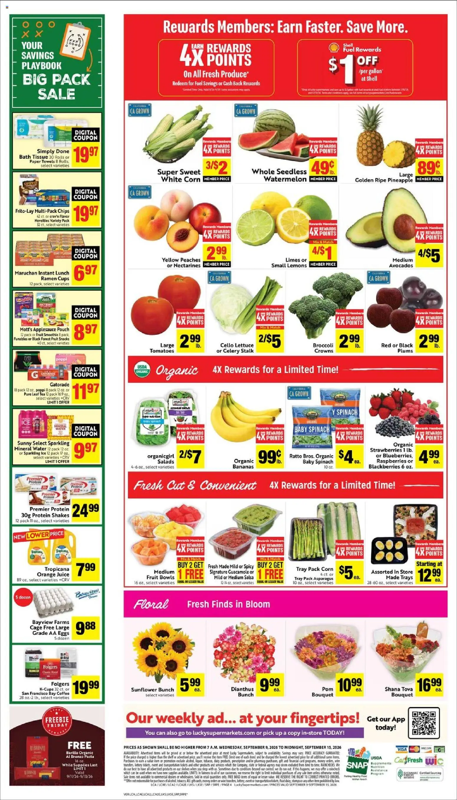 Lucky Supermarkets Weekly Ad - valid from 09/09/2026 | Page: 4 | Products: Lemons, Spinach, Crowns, Ice