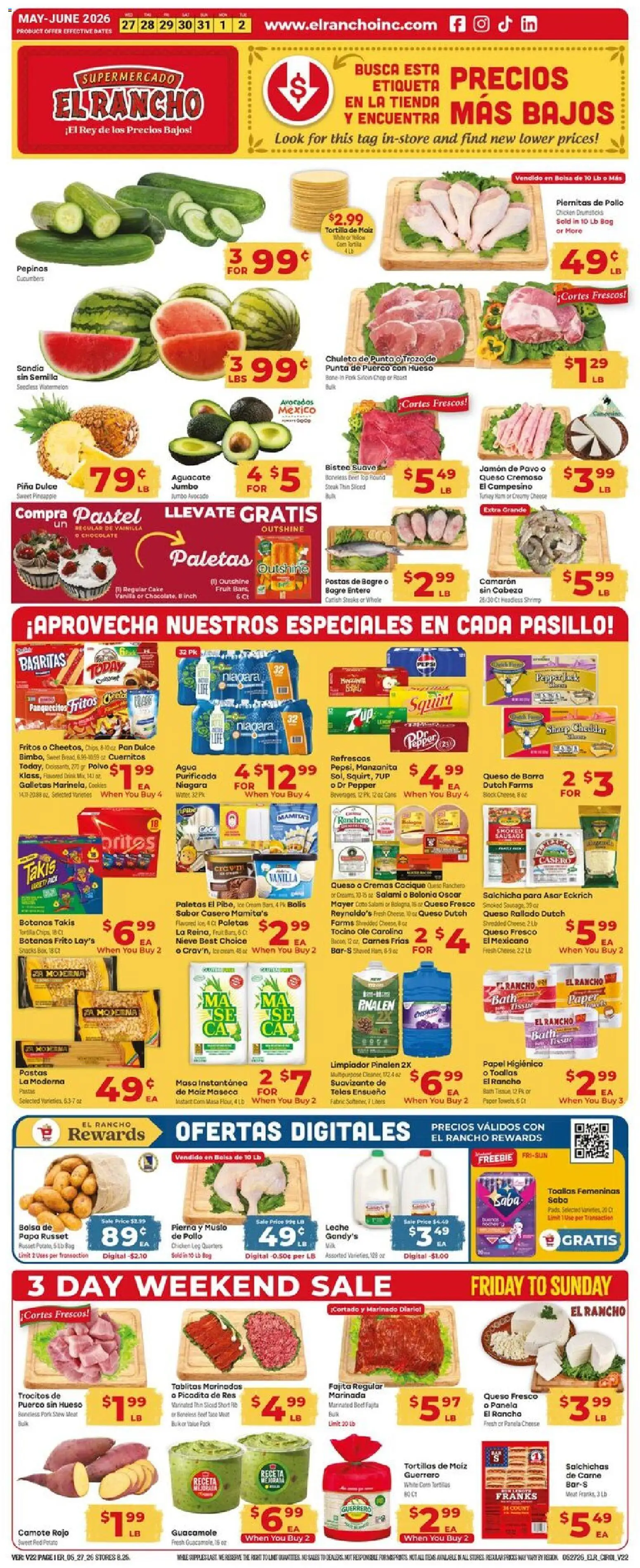 El Rancho Weekly Ad - valid from 27.05.2026 | Page: 1 | Products: Pan, Salami, Pineapple, Cookies