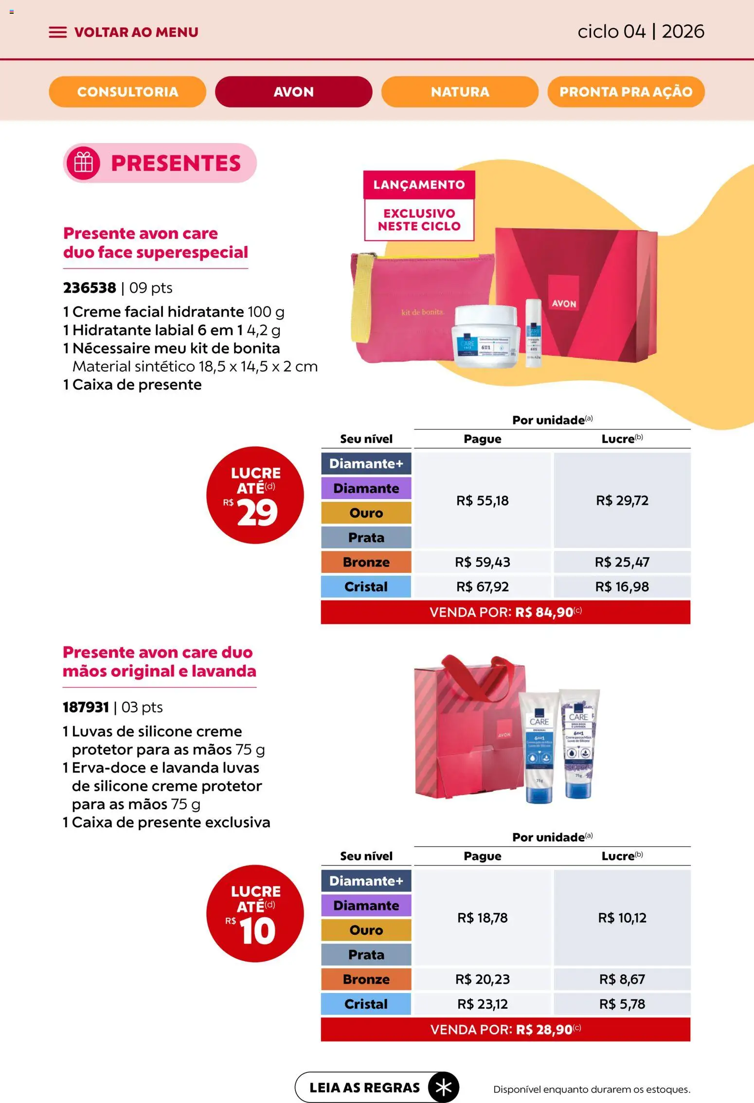 Avon Folheto - válido de 18.02.2026 | Página: 24 | Produtos: Necessaire, Caixa, Creme, Luvas