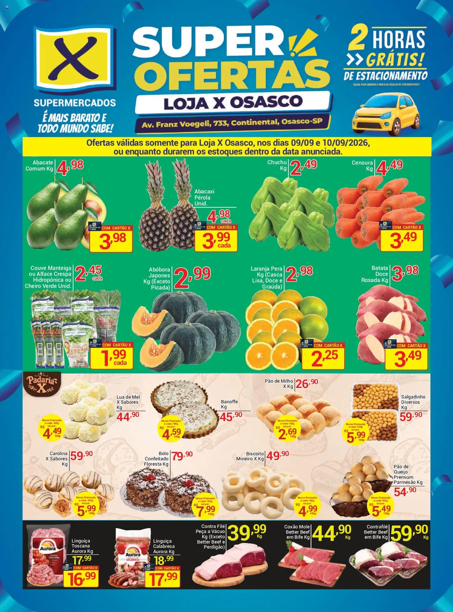 X Supermercados Folheto - válido de 09/09/2026 | Página: 1 | Produtos: Contra filé, Abacaxi, Doce, Milho