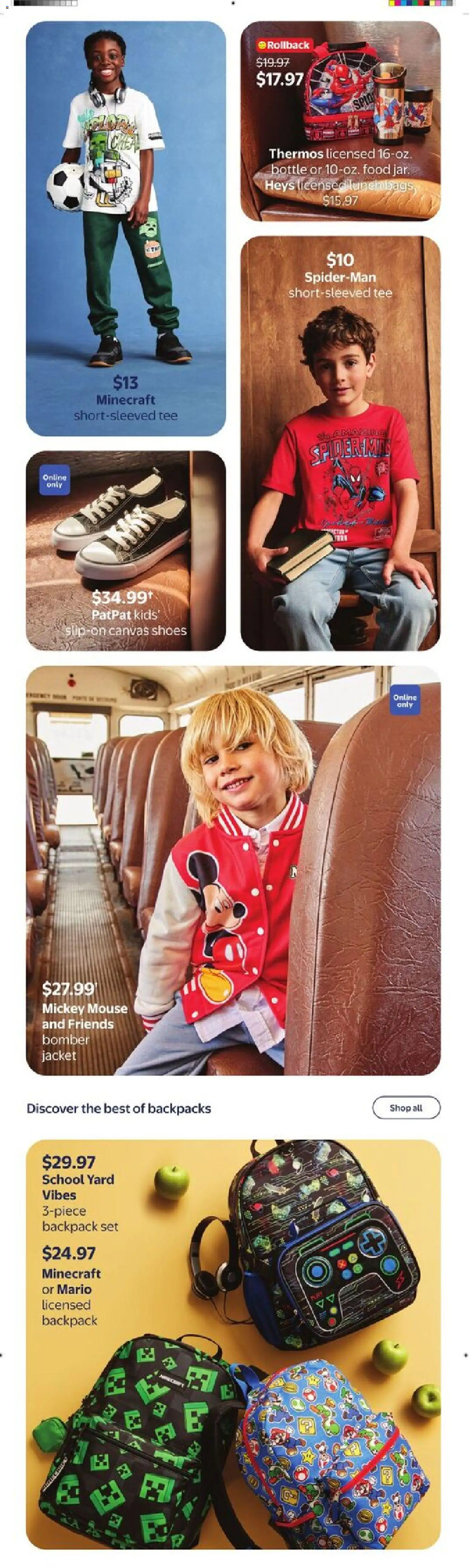 Walmart flyer valid from Jul 30, 2026 | Page: 22 | Products: Backpack, Mouse, Shoes, Jacket