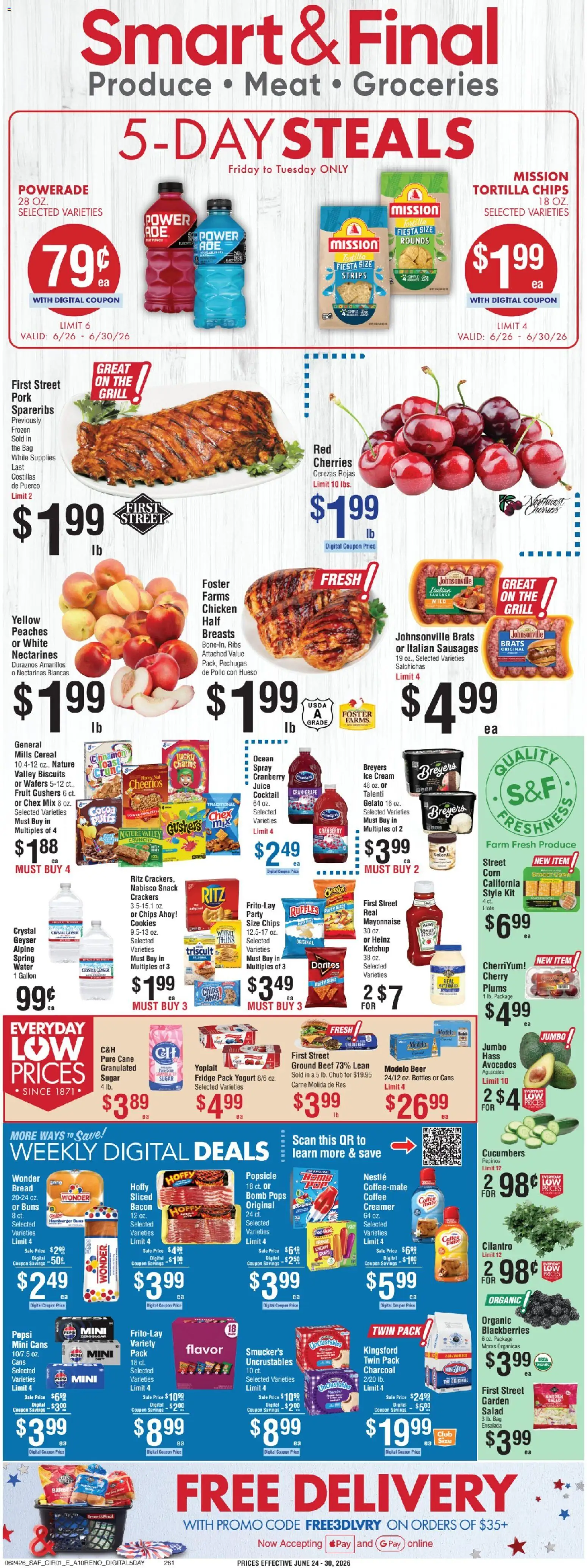 Smart & Final Weekly Ad - valid from 06/26/2026 | Page: 1 | Products: Bread, Pork, Chips, Sausage