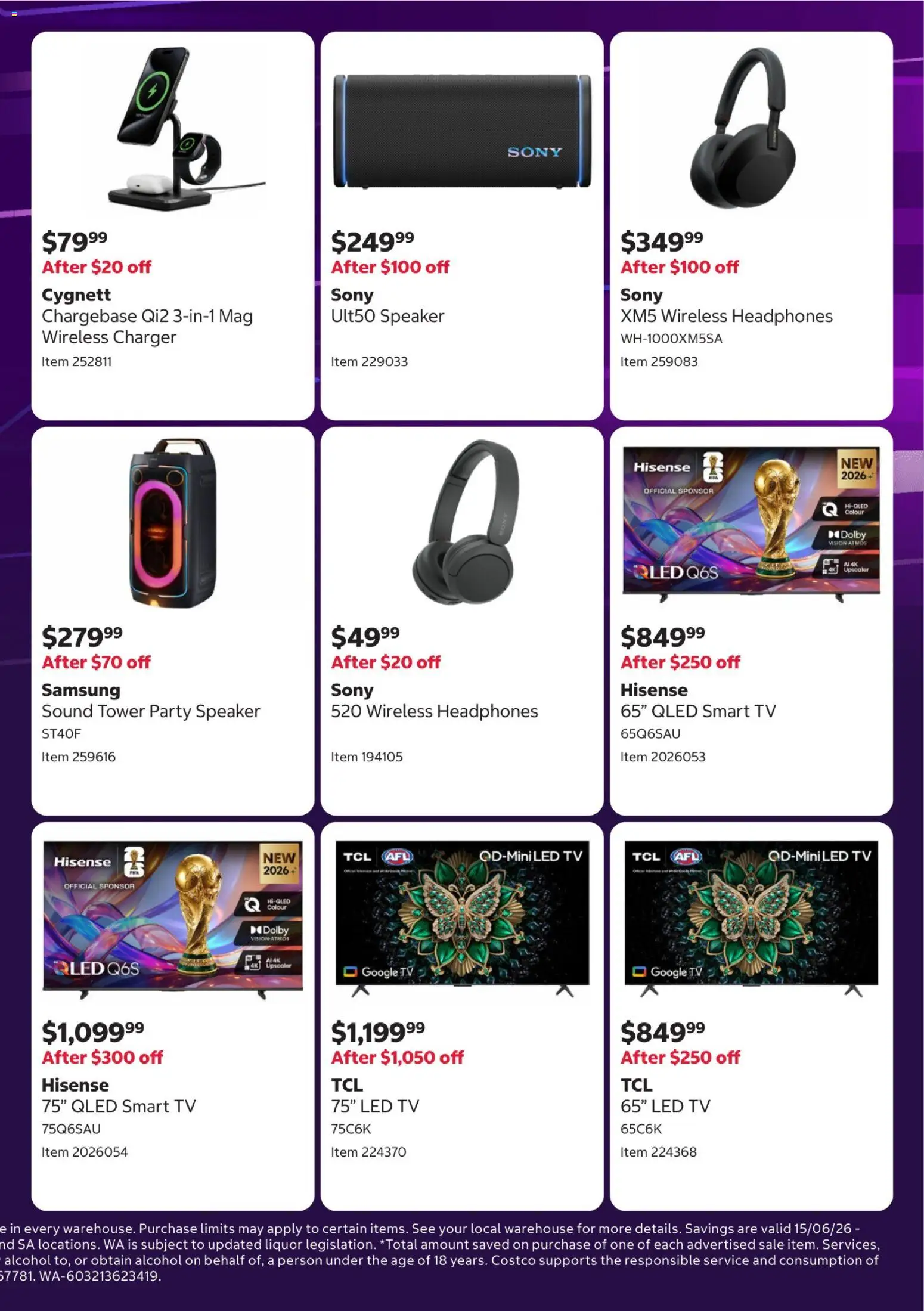 Costco catalogue - valid from 15.06.2026 | Page: 3 | Products: Charger, Tv, Speaker, Smart tv