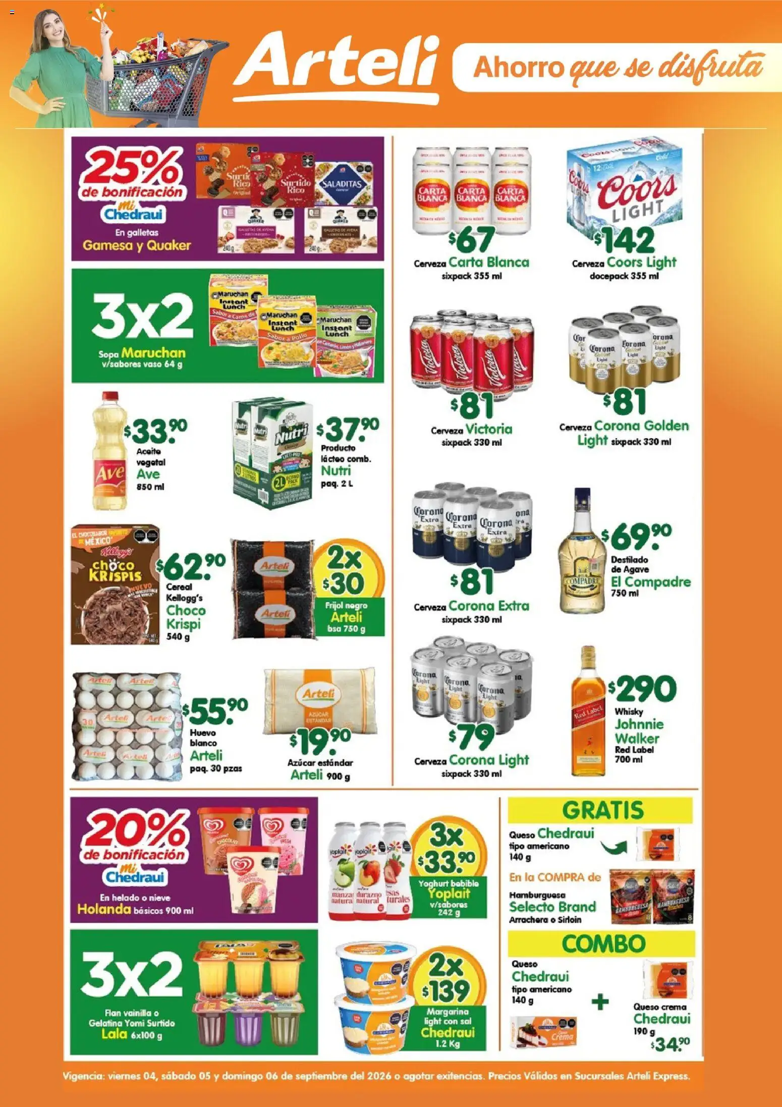 Nuevas ofertas de Arteli válidas en toda la República Mexicana desde el 04/09/2026. ¡Encuentra las mejores ofertas en Arteli folleto Express! | Página: 1 | Productos: Gelatina, Helado, Hamburguesa, Whisky