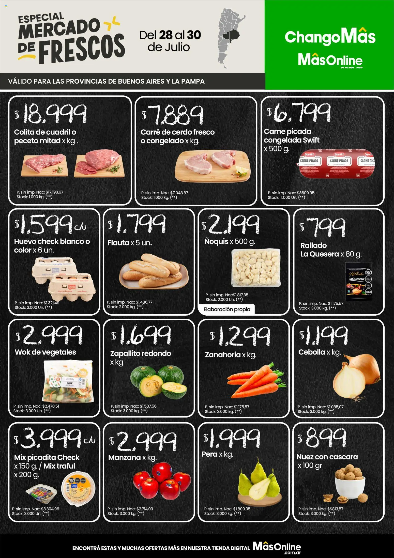 Changomas Frescos │ válido desde el 28/07/2026 | Página: 1 | Productos: Cebolla, Manzana, Huevos, Nuez