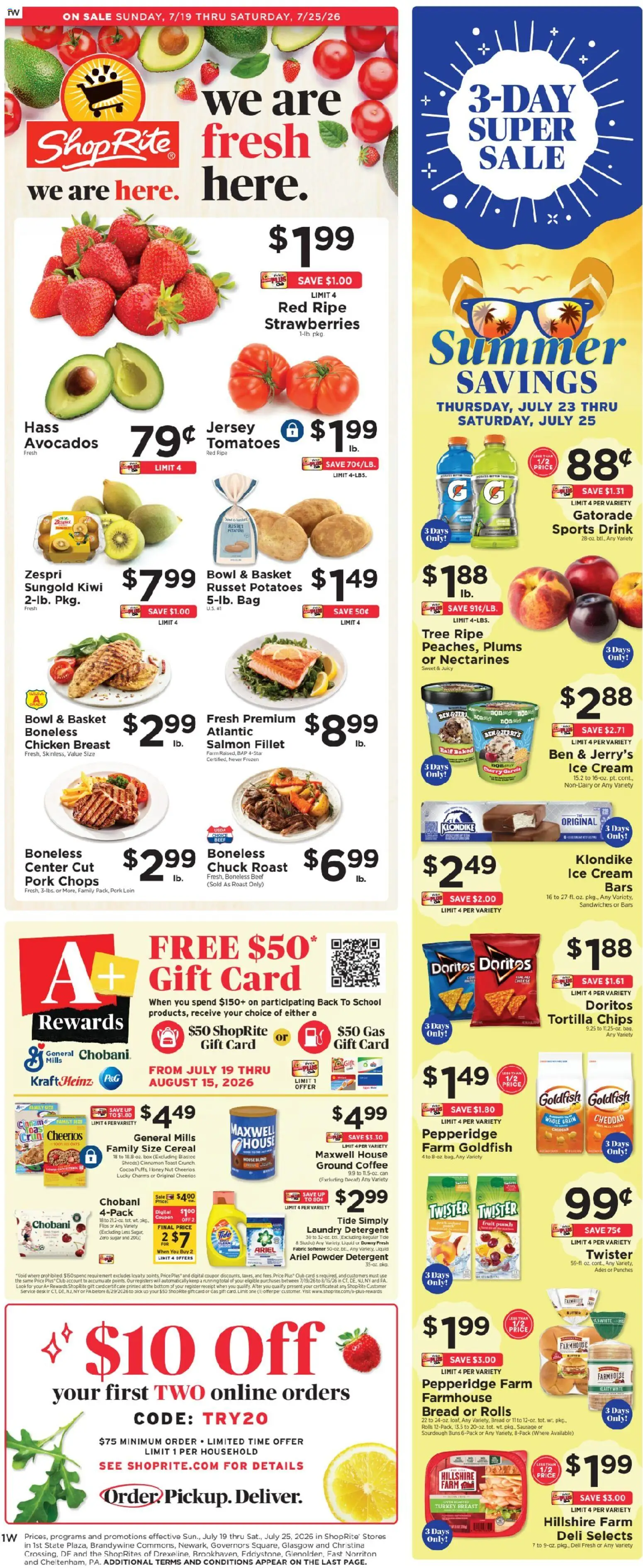 ShopRite Weekly Ad - valid from 07/19/2026 | Page: 1 | Products: Nectarines, Beef, Detergent, Kiwi