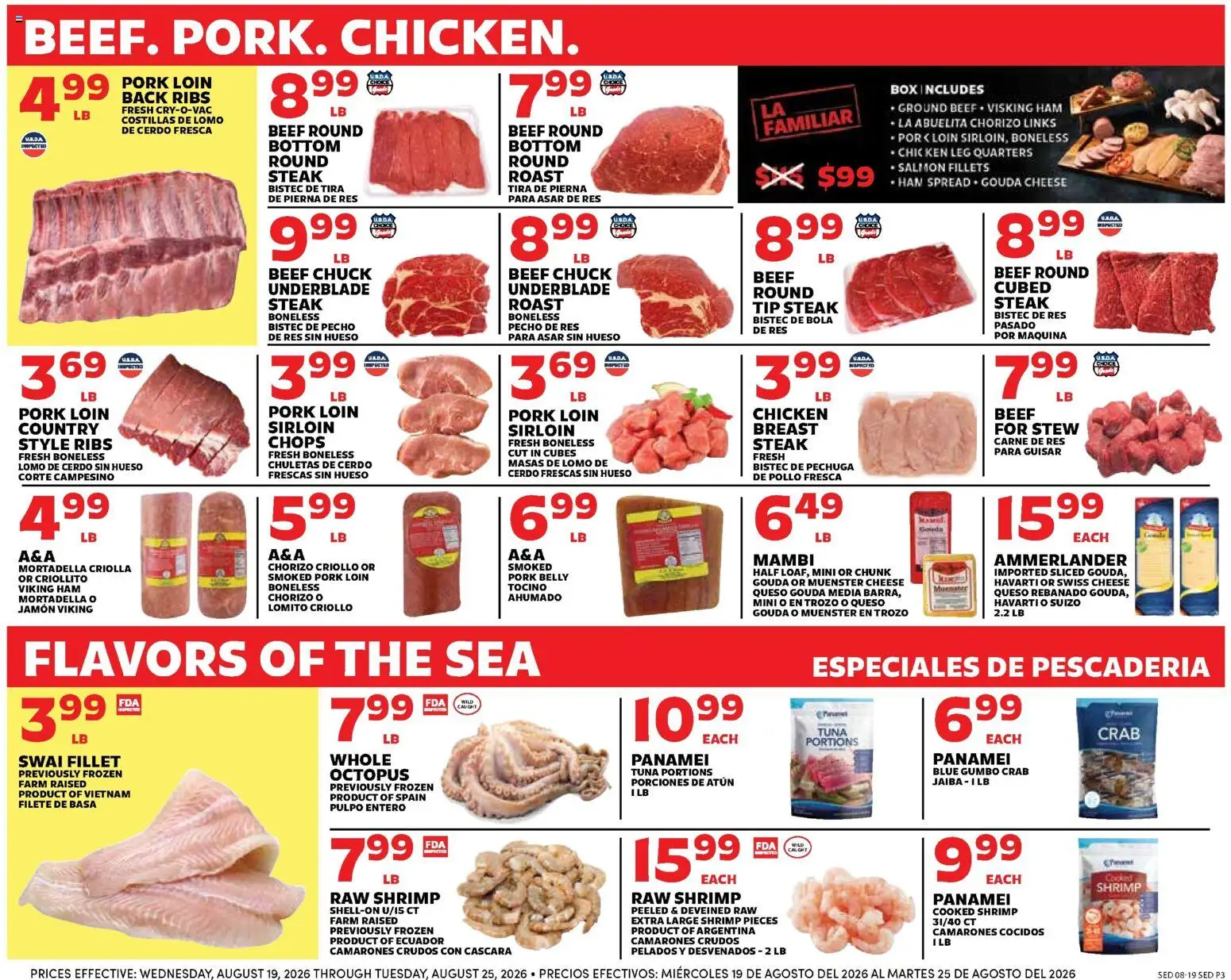 Sedano's Weekly Ad - valid from 08/19/2026 | Page: 3 | Products: Ham, Pork belly, Tuna, Beef chuck