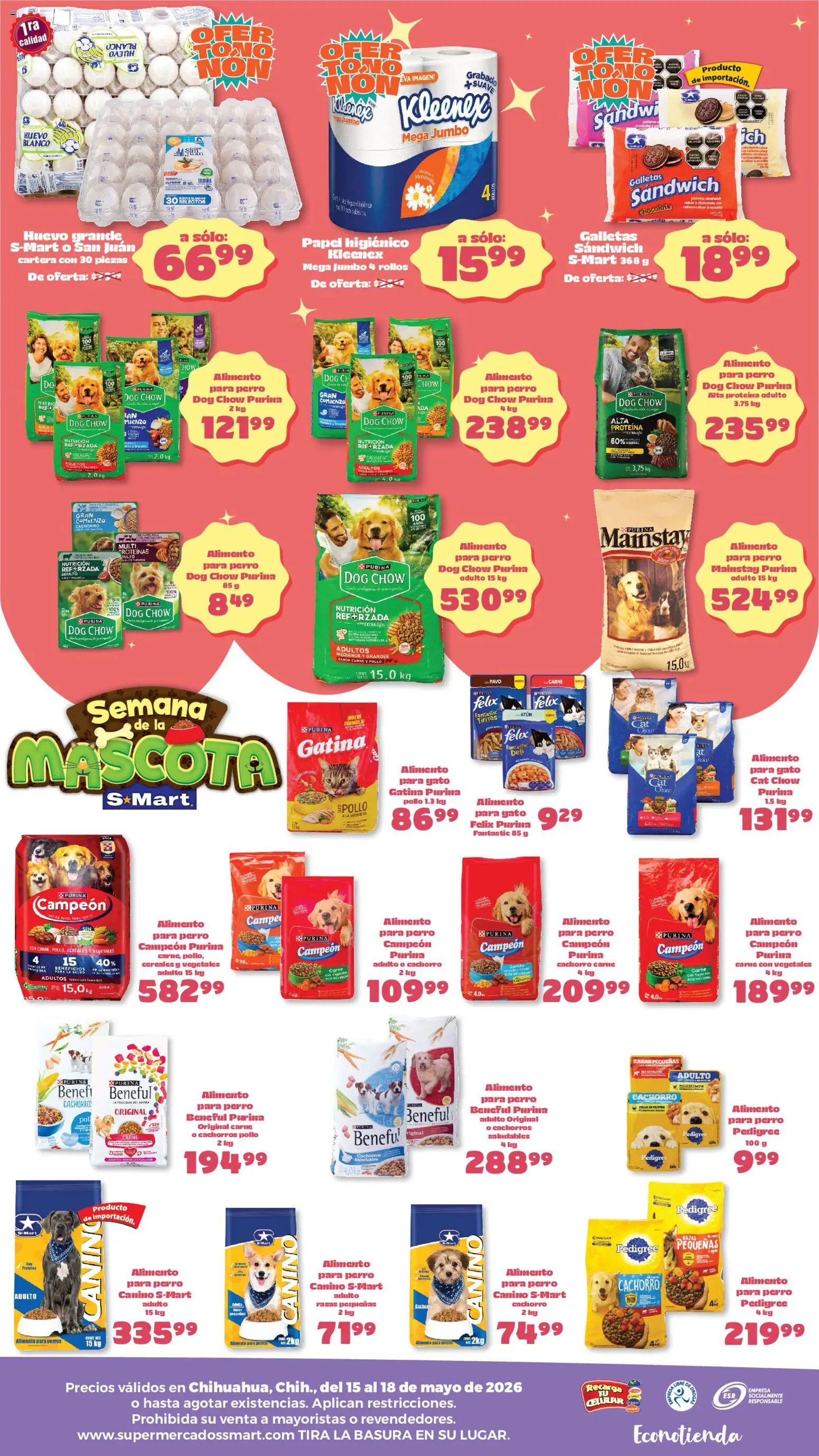 Nuevas ofertas de S-Mart válidas en toda la República Mexicana desde el 15.05.2026. ¡Encuentra las mejores ofertas en S-Mart folleto Ofertas de feria Chihuahua! | Página: 2 | Productos: Huevo, Chocolate, Galletas, Papel higiénico