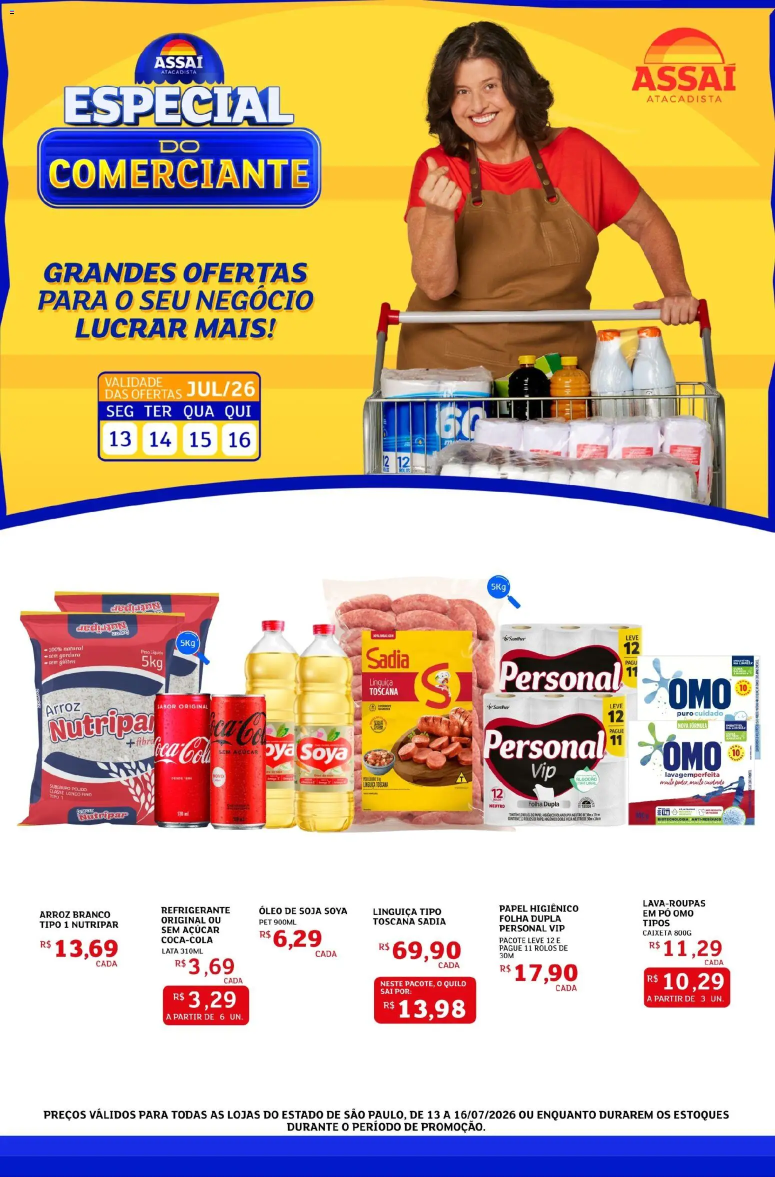 Assaí Atacadista Folheto - válido de 13/07/2026 | Página: 1 | Produtos: Óleo, Açúcar, Refrigerante, Soja