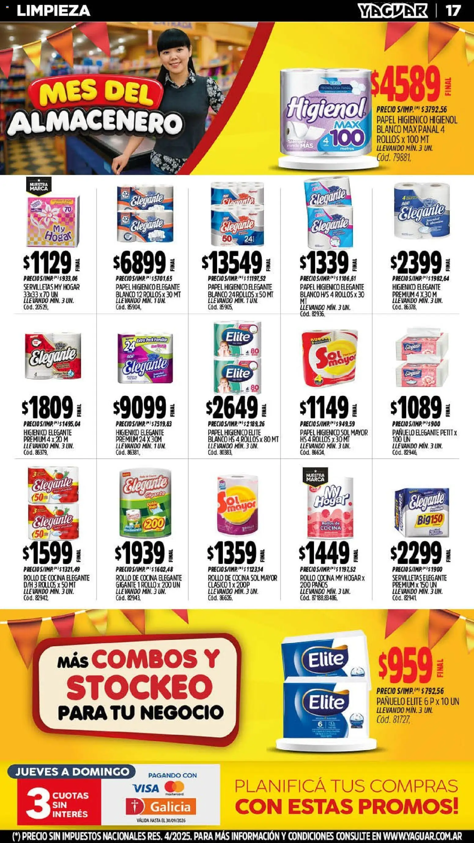 Yaguar - Oferta Semanal Mendoza │ válido desde el 07/09/2026 | Página: 17 | Productos: Papel higiénico, Pañuelo, Cocina, Servilletas
