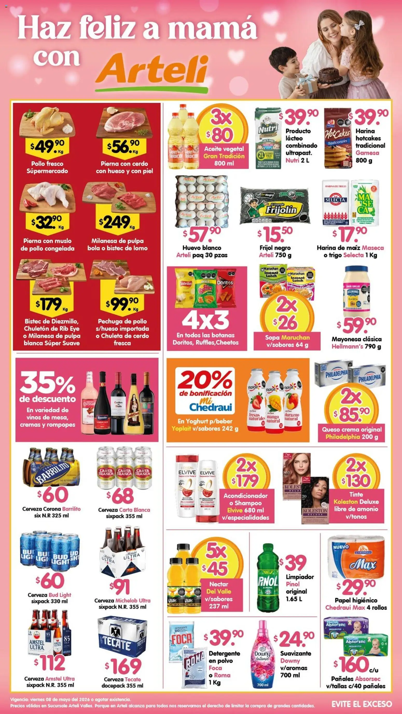 Nuevas ofertas de Arteli válidas en toda la República Mexicana desde el 08.05.2026. ¡Encuentra las mejores ofertas en Arteli folleto Valles! | Página: 1 | Productos: Durazno, Sopa, Cerveza, Cerdo
