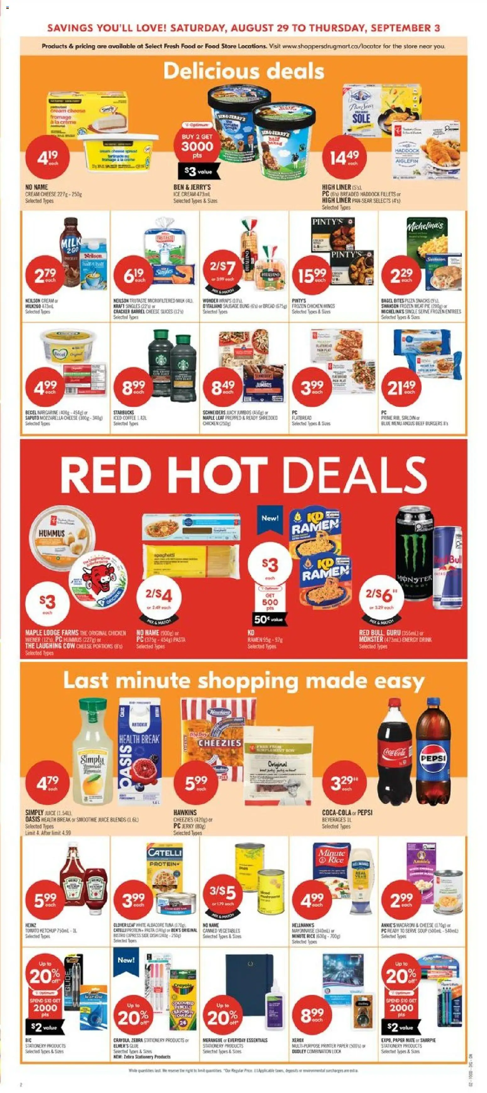 Shoppers flyer valid from Aug 29, 2026 | Page: 6 | Products: Hummus, Burgers, Bread, Ice