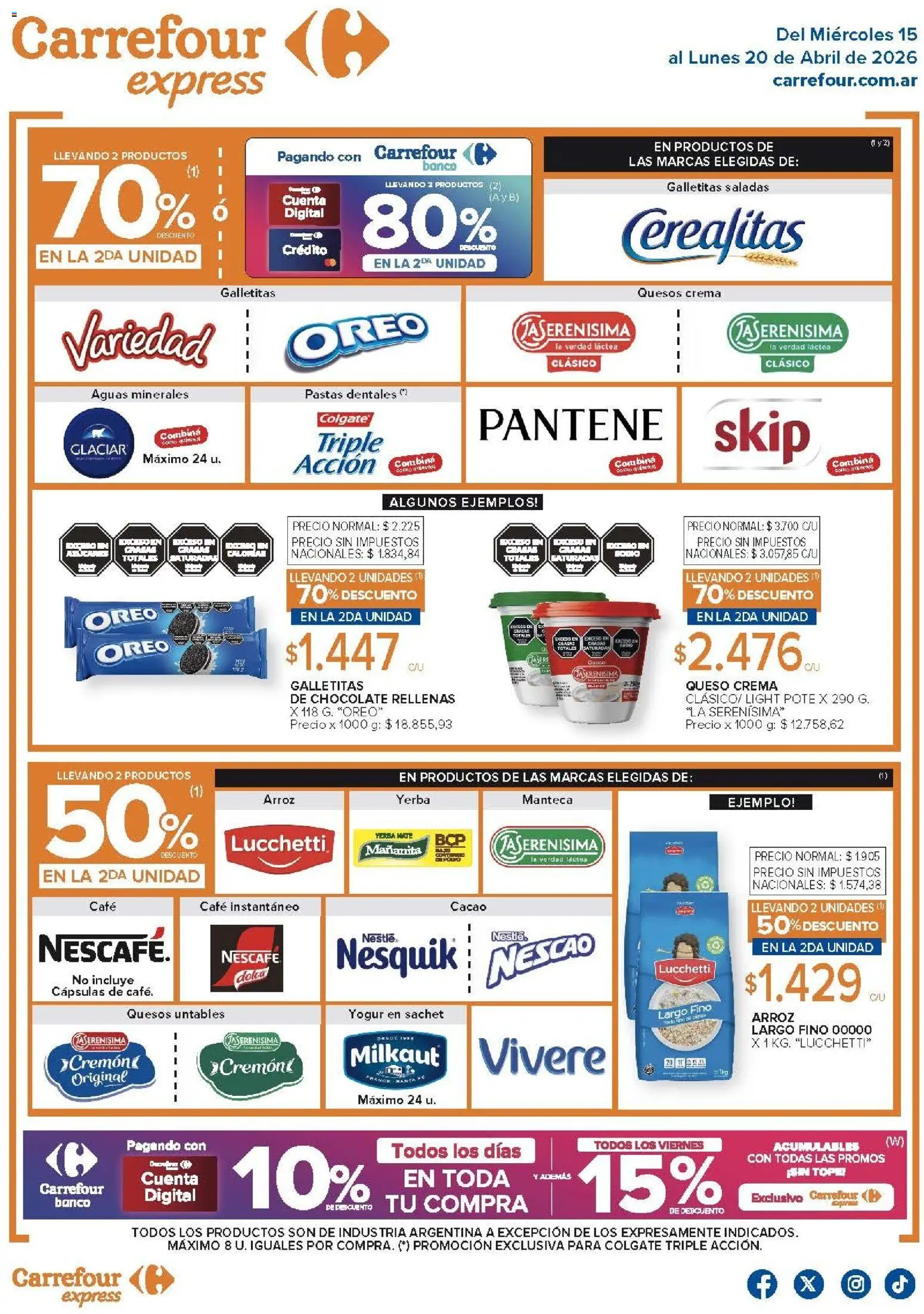 Carrefour Express  │ válido desde el 15.04.2026 | Página: 1 | Productos: Yogur, Arroz, Cacao, Crema