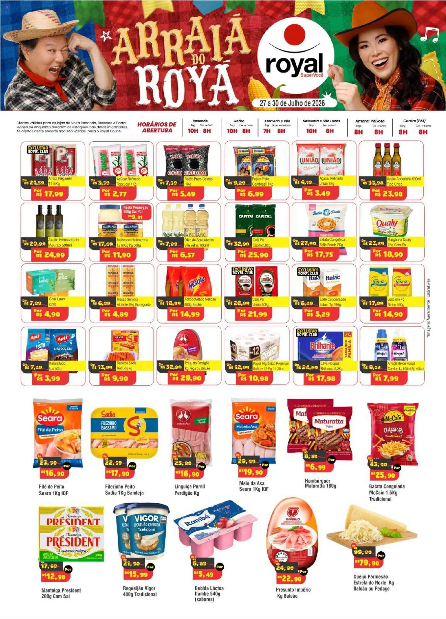 Royal Supermercados Folheto - válido de 27/07/2026 | Página: 1 | Produtos: Manteiga, Chocolate, Queijo parmesão, Papel higiênico