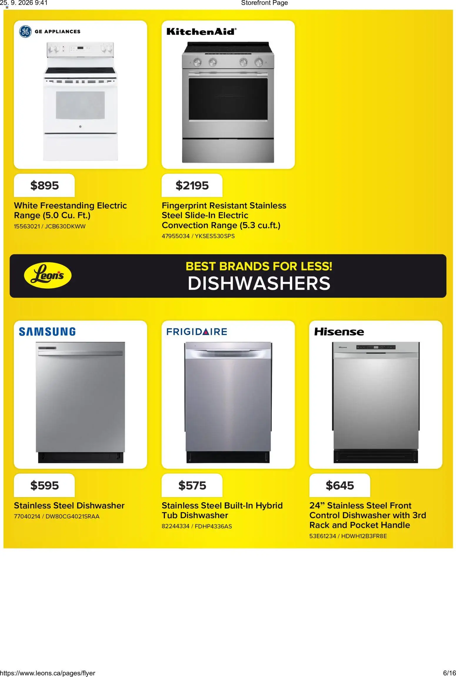 Leon's flyer valid from Sep 24, 2026 | Page: 6 | Products: Dishwasher