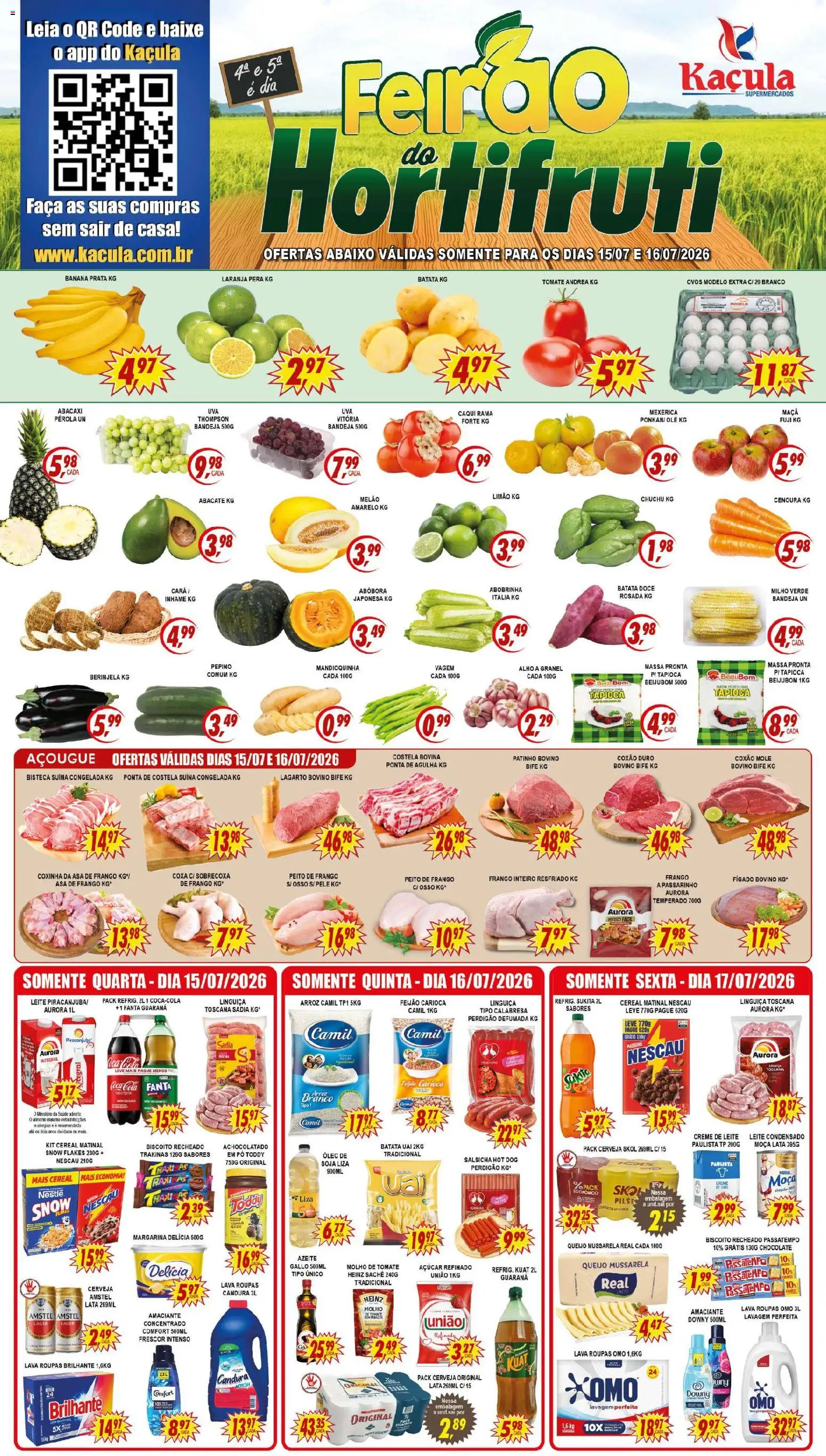 Kaçula Folheto - válido de 15/07/2026 | Página: 1 | Produtos: Roupas, Cenoura, Batata, Margarina