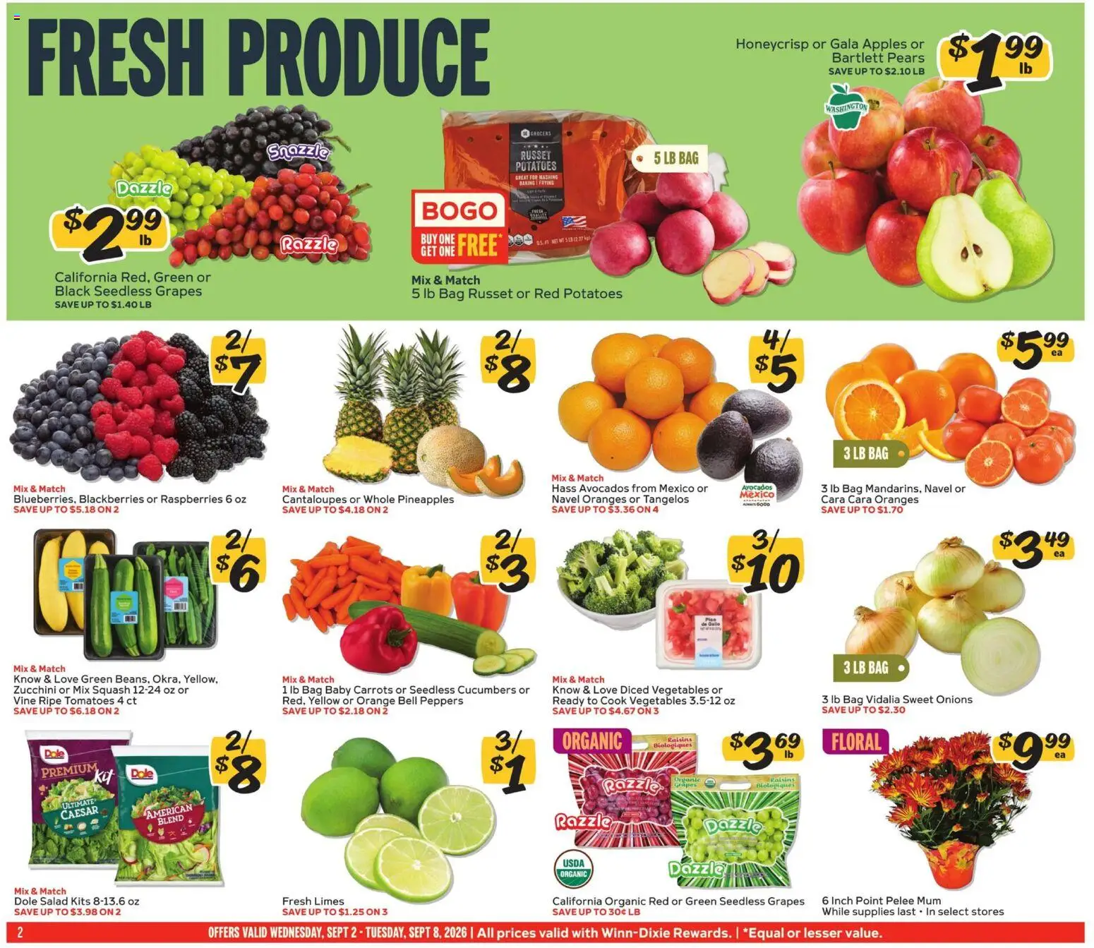 Winn Dixie Weekly Ad - valid from 09/02/2026 | Page: 2 | Products: Squash, Zucchini, Apples, Potatoes