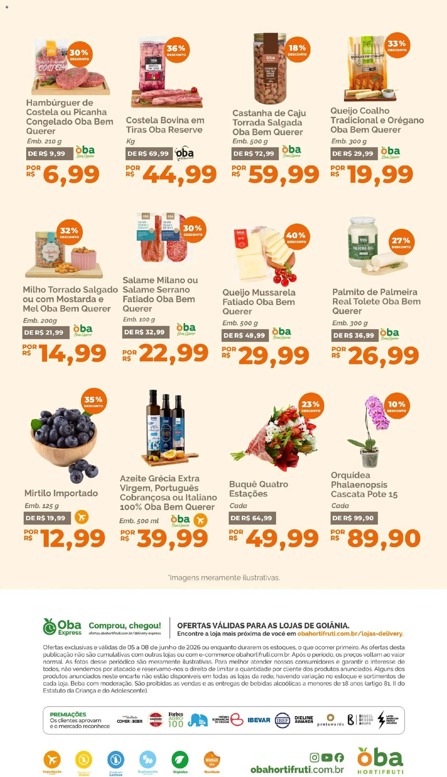 Oba Hortifruti Folheto - válido de 05.06.2026 | Página: 6 | Produtos: Palmito, Salame, Queijo coalho, Mel