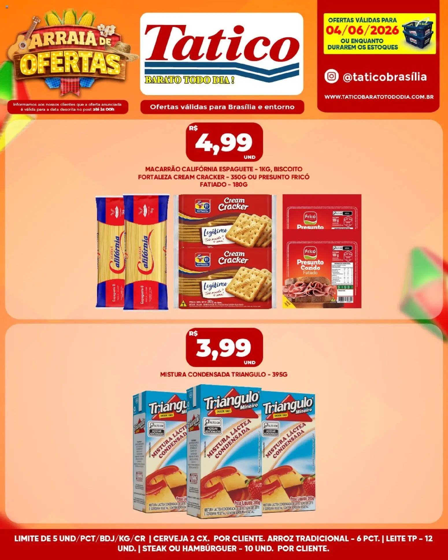 Tatico Folheto - válido de 04.06.2026 | Página: 3 | Produtos: Biscoito, Cerveja, Arroz, Macarrão